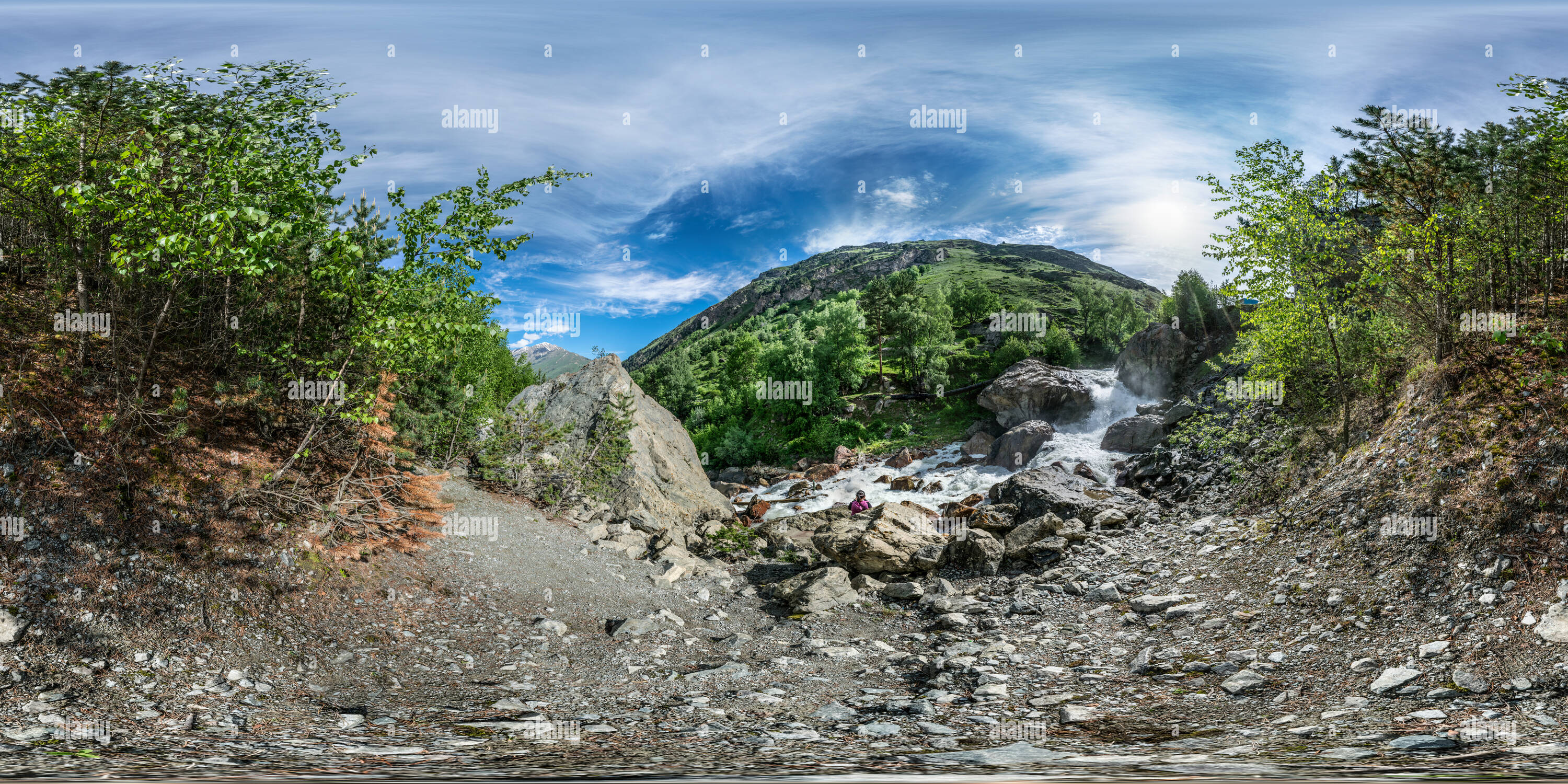 360 degree panoramic view of Waterfall on the Adyl-su River (Panorama 305 2015/06/14)