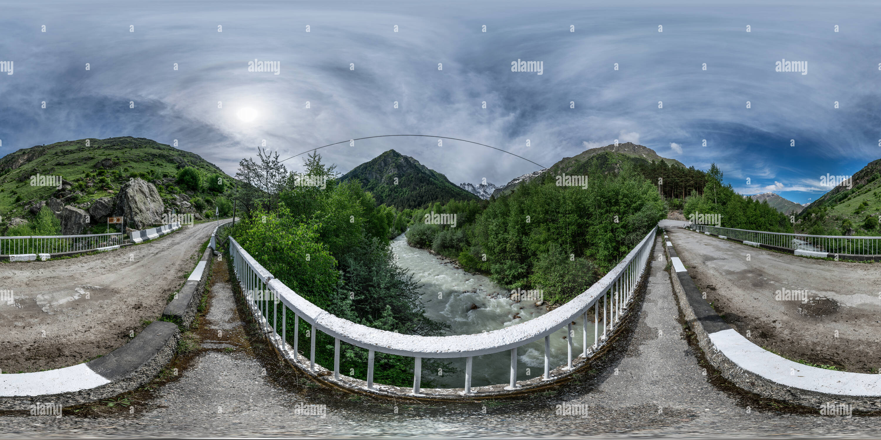 360 degree panoramic view of View from the bridge over the Adyl-su river (Panorama 306 2015/06/14)