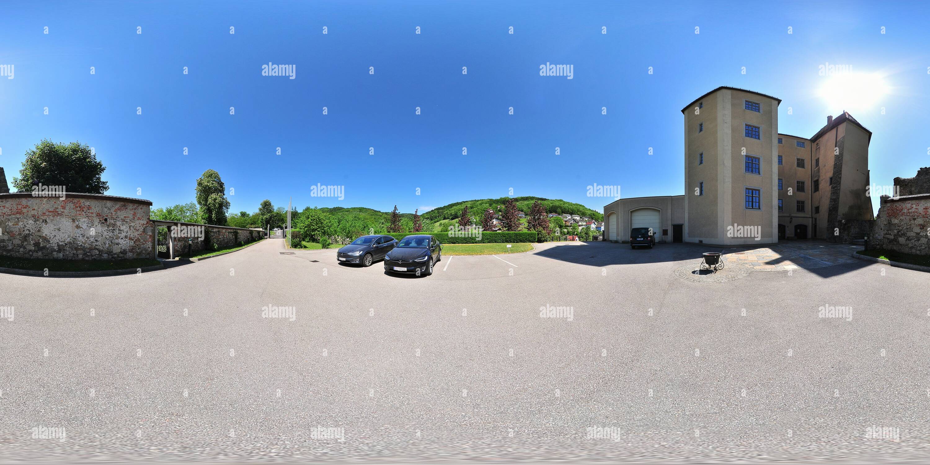 360 View Of Castle Steyregg Austria Tesla Model X Charging Alamy