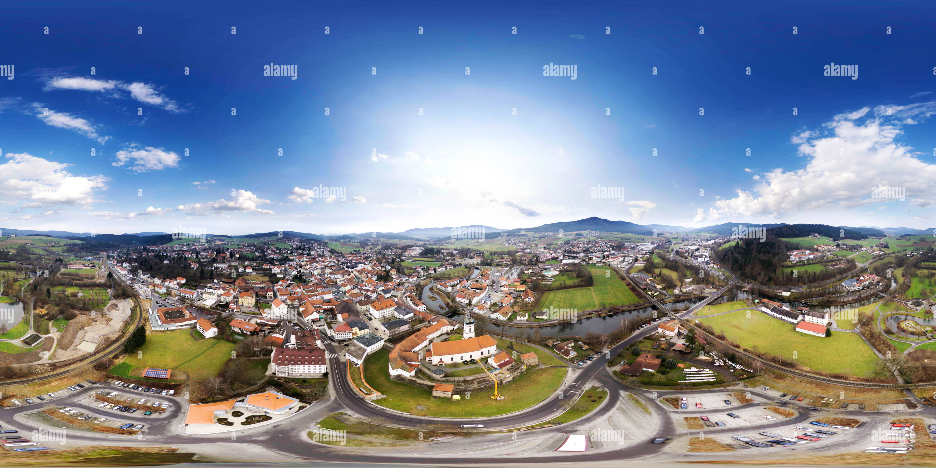 360 degree panoramic view of Bad Koetzting, Bavarian Forest - Aerial View