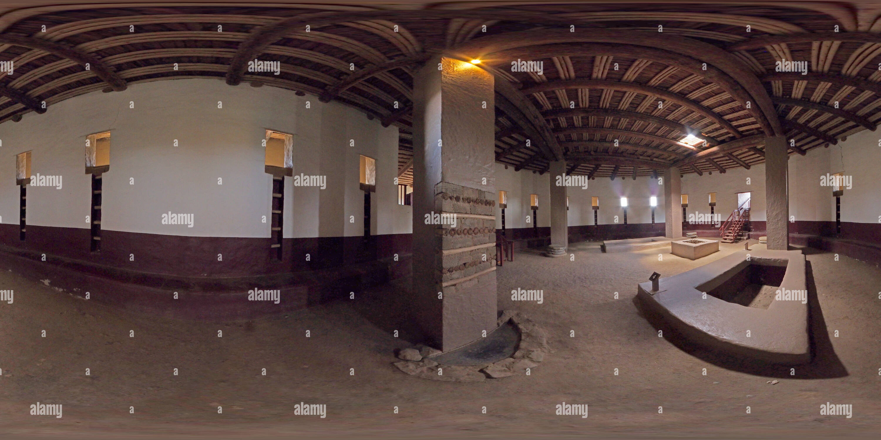 360 degree panoramic view of The restored great kiva at Aztec Ruin