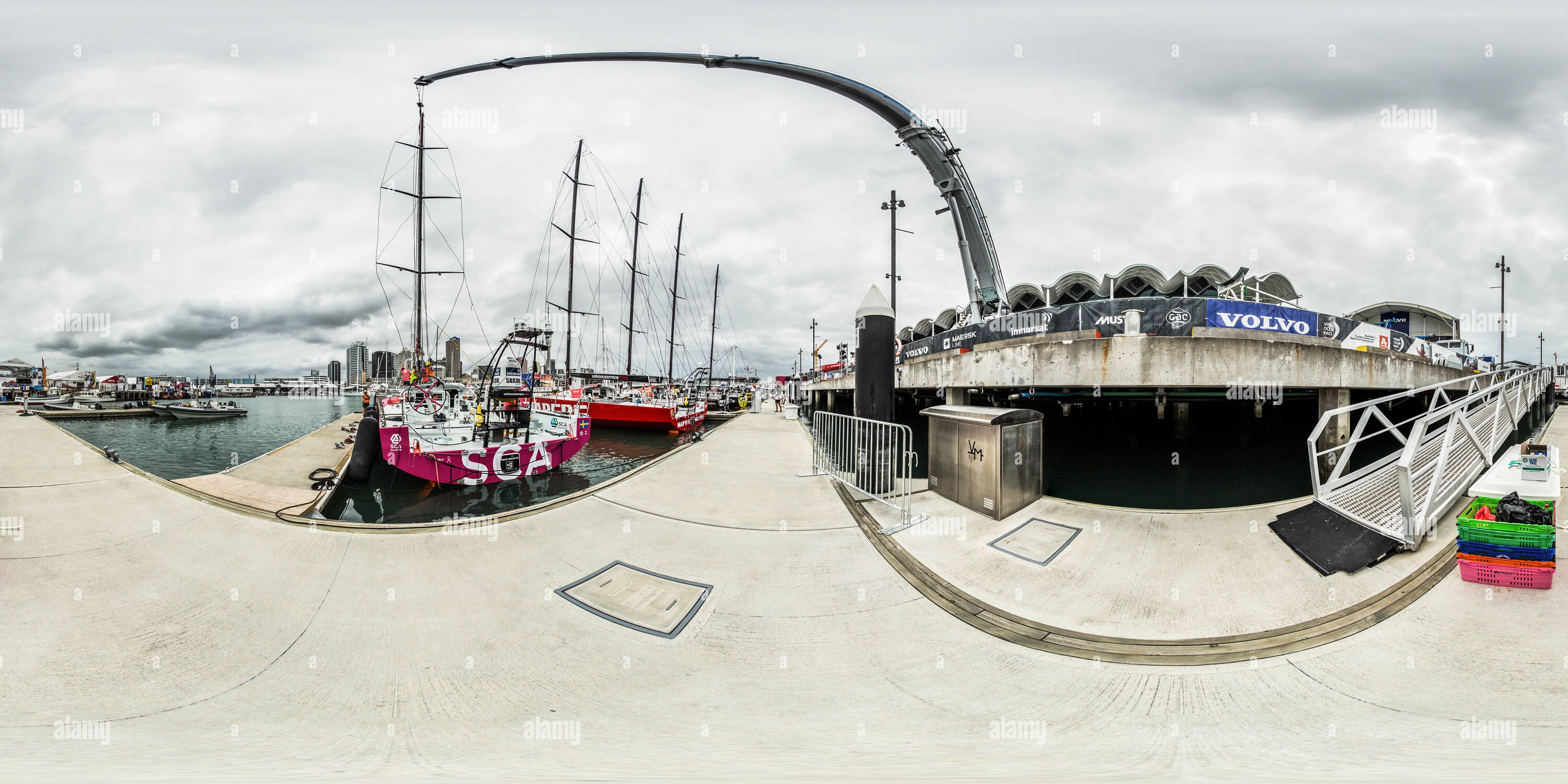 360° view of Team SCA VO65 Rigging Berthing Pontoons Volvo Ocean