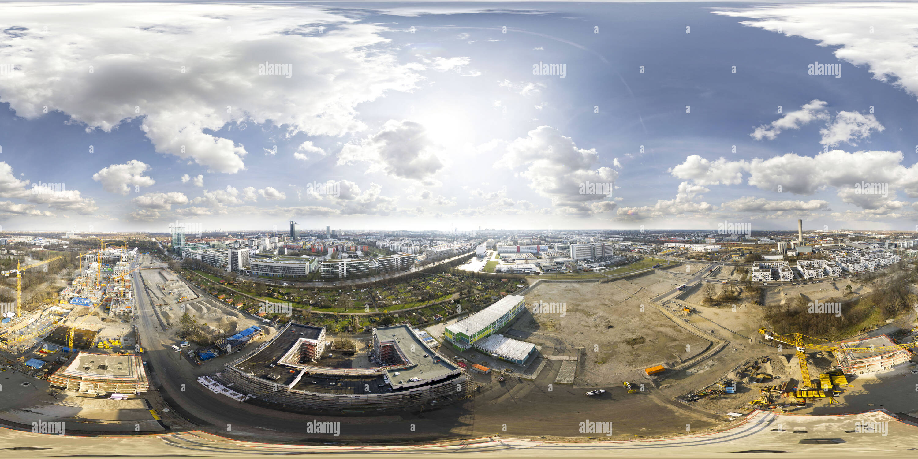 360 degree panoramic view of Building Site Munich North, Domagkstrasse - Frankfurter Ring 06 April 2015, Aerial View