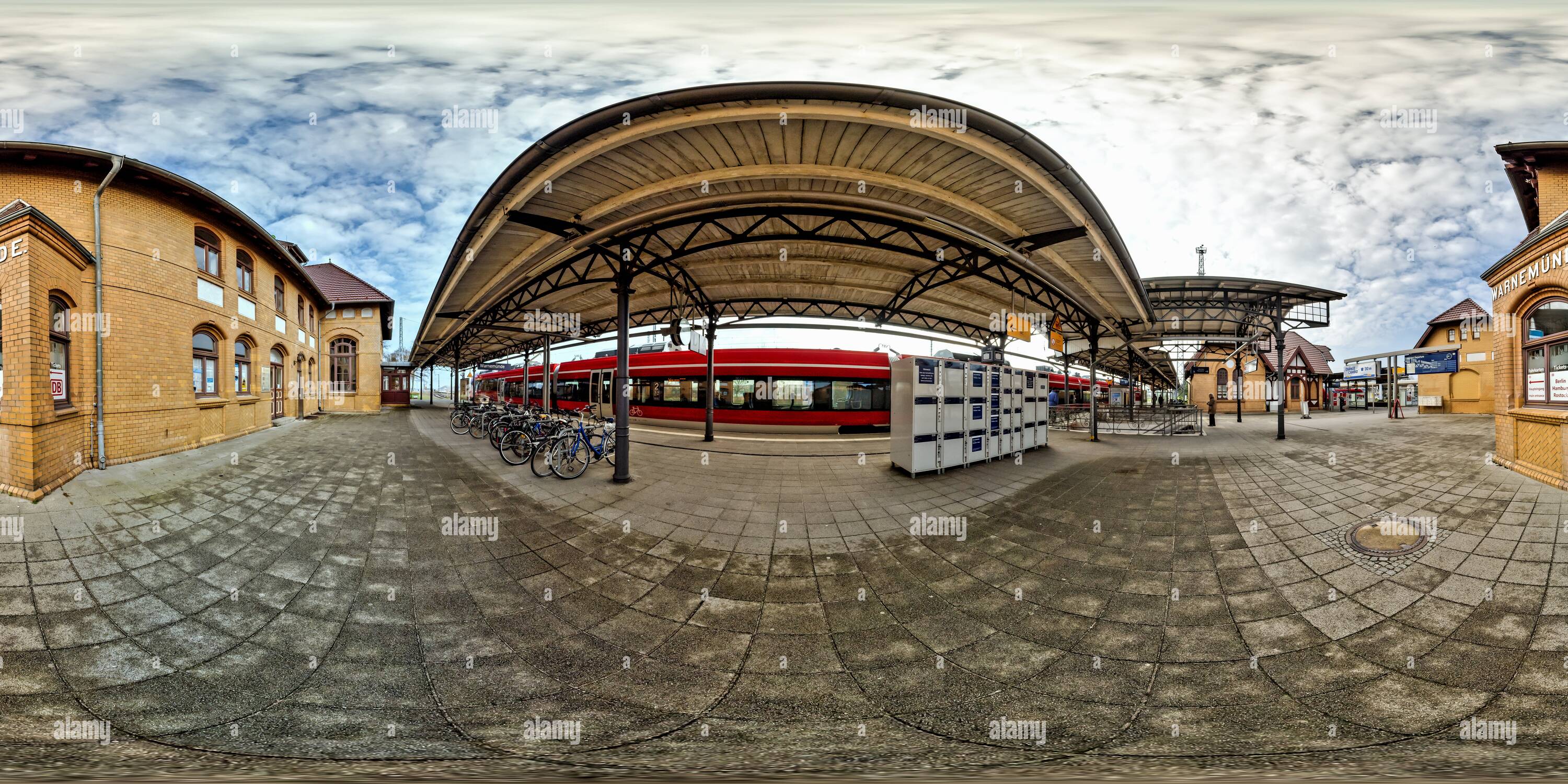 360 degree panoramic view of Bahnhof Warnemuende