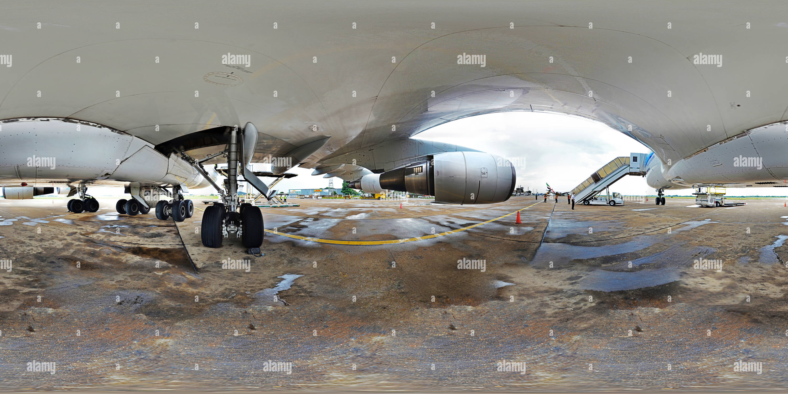 360 degree panoramic view of Lusaka Airport, KLM Cargo B747 turnaround