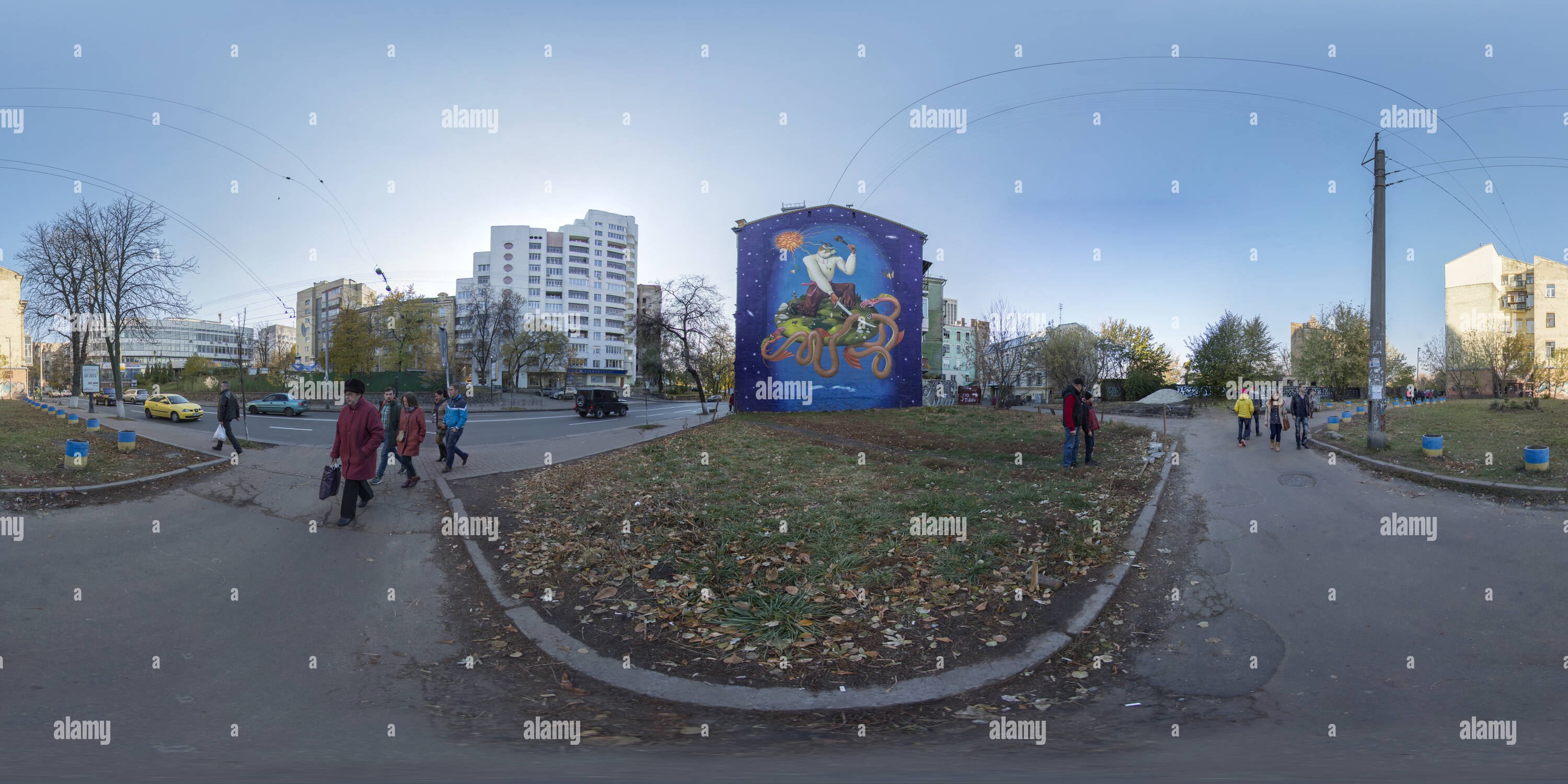 360 degree panoramic view of Street Art in Kiev, mural by  AEC Interesni Kazki