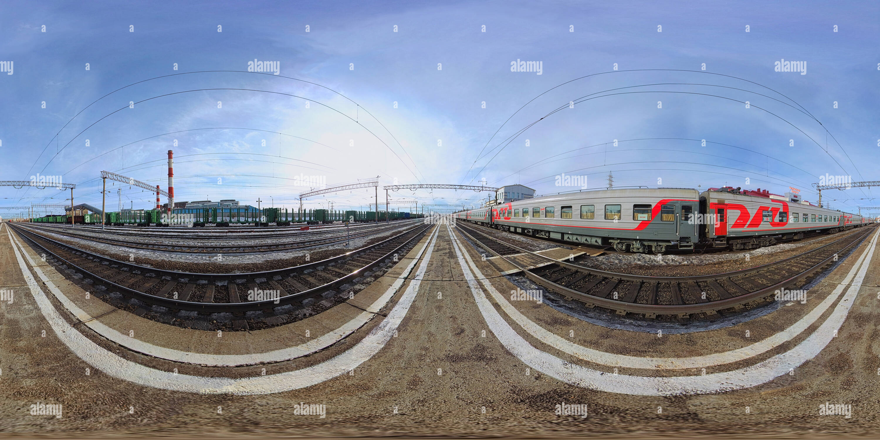 360 degree panoramic view of on the railways near Padunskiye Porogi station