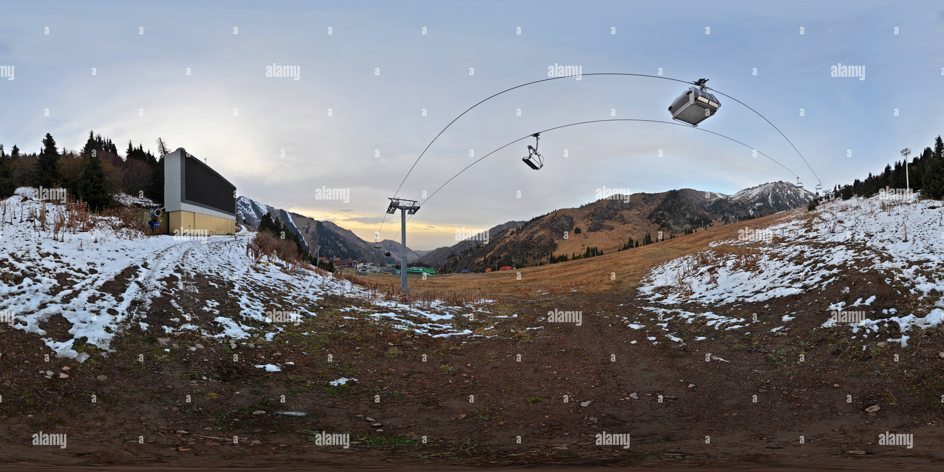 360 degree panoramic view of Shymbulak ski resort, near Medeu