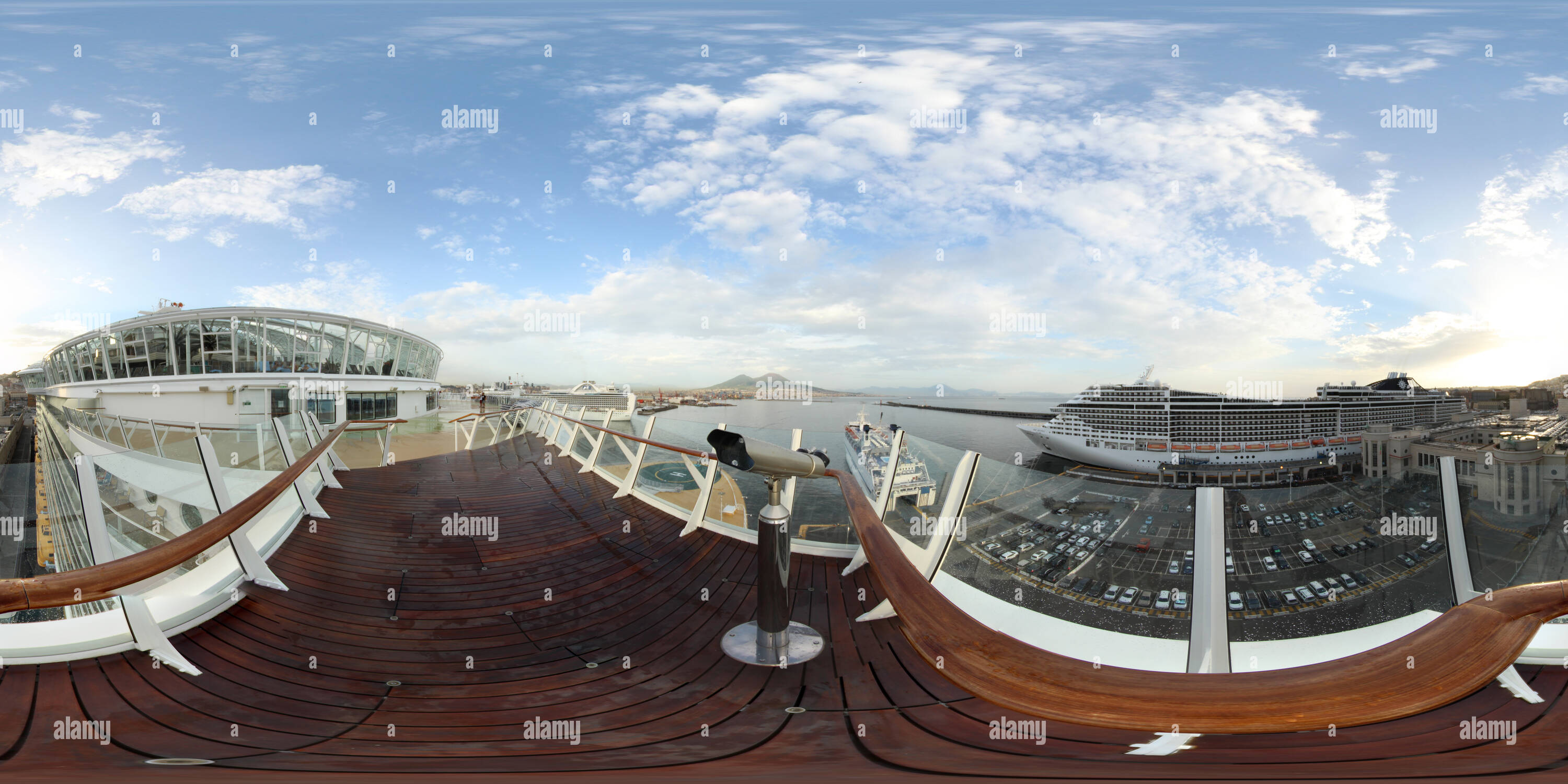 360° view of Allure of the Seas in the port of Naples and the MSC Divina cruiser - Alamy