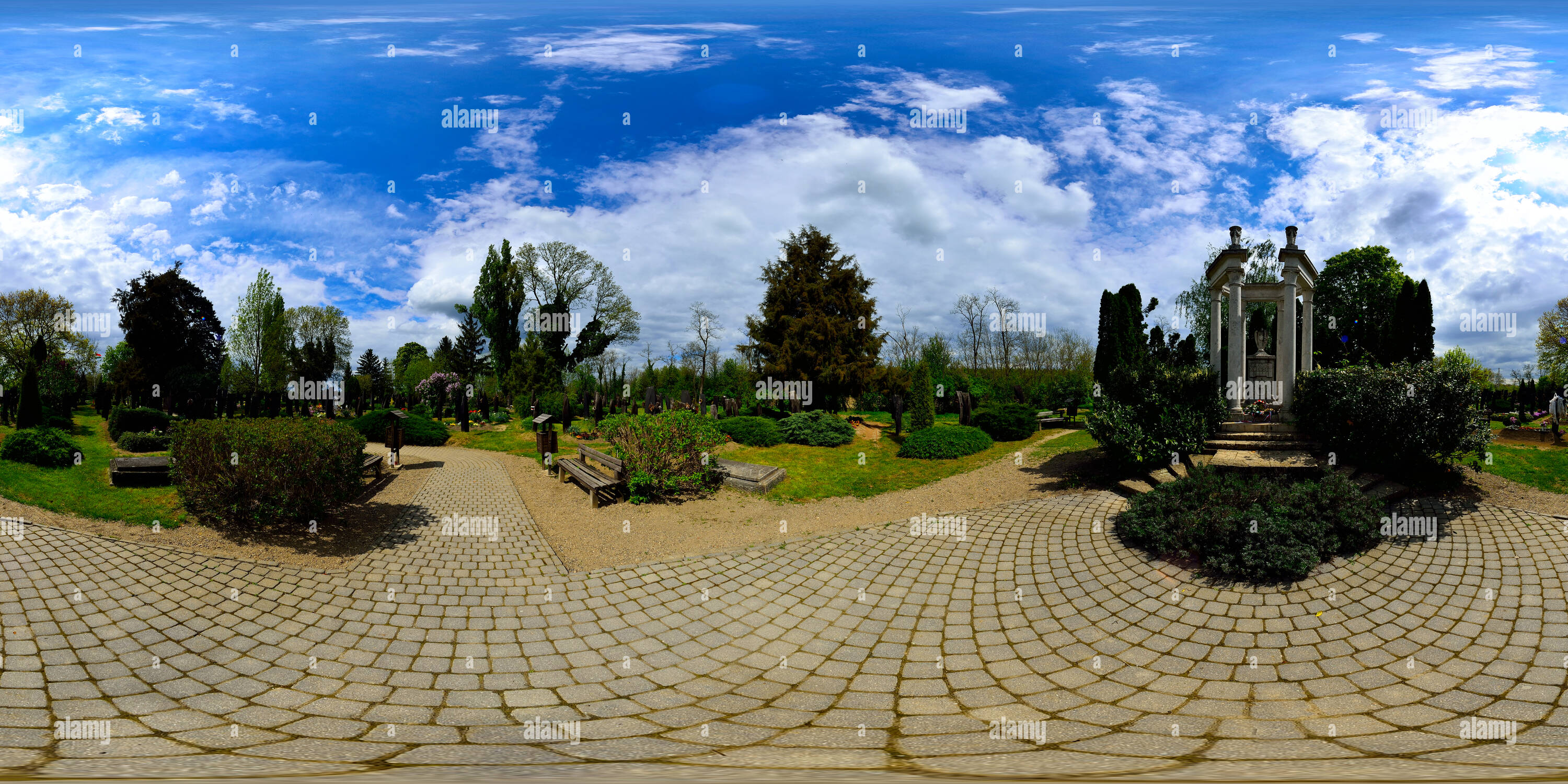360 degree panoramic view of In front of the Tomb of the poet, Ferenc Kölcsey, Szatmárcseke, Hungary