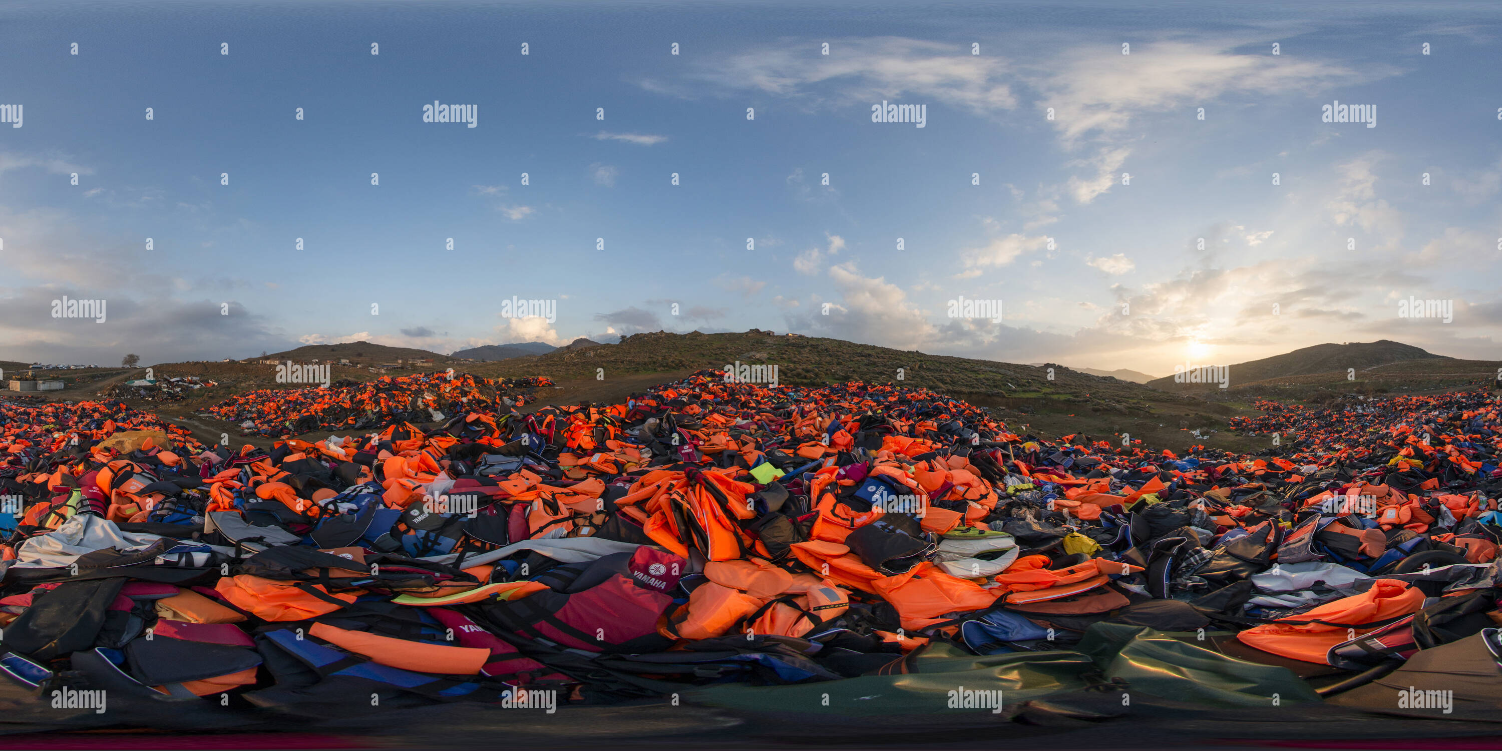 360° view of Lesbos life jacket mountain Alamy