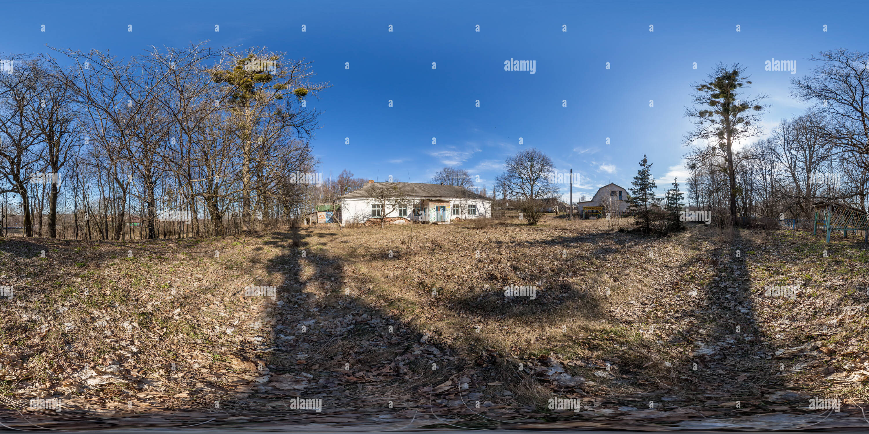 360 degree panoramic view of old kindergarten the Republic of Belarus, Gomel region, Loev district, village Alteration