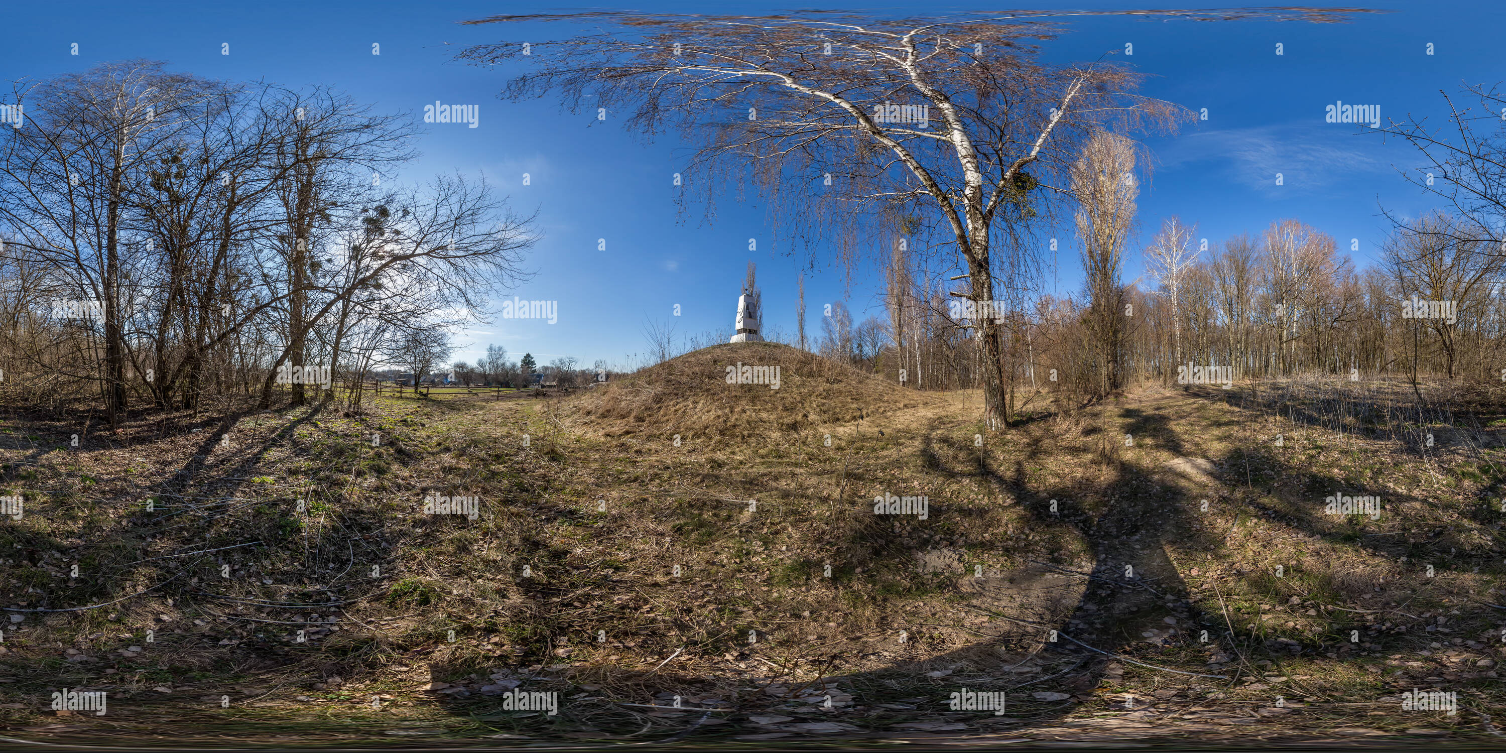 360 degree panoramic view of The Republic of Belarus, Gomel region, Loev district, the village of trouble. Mound Of Glory