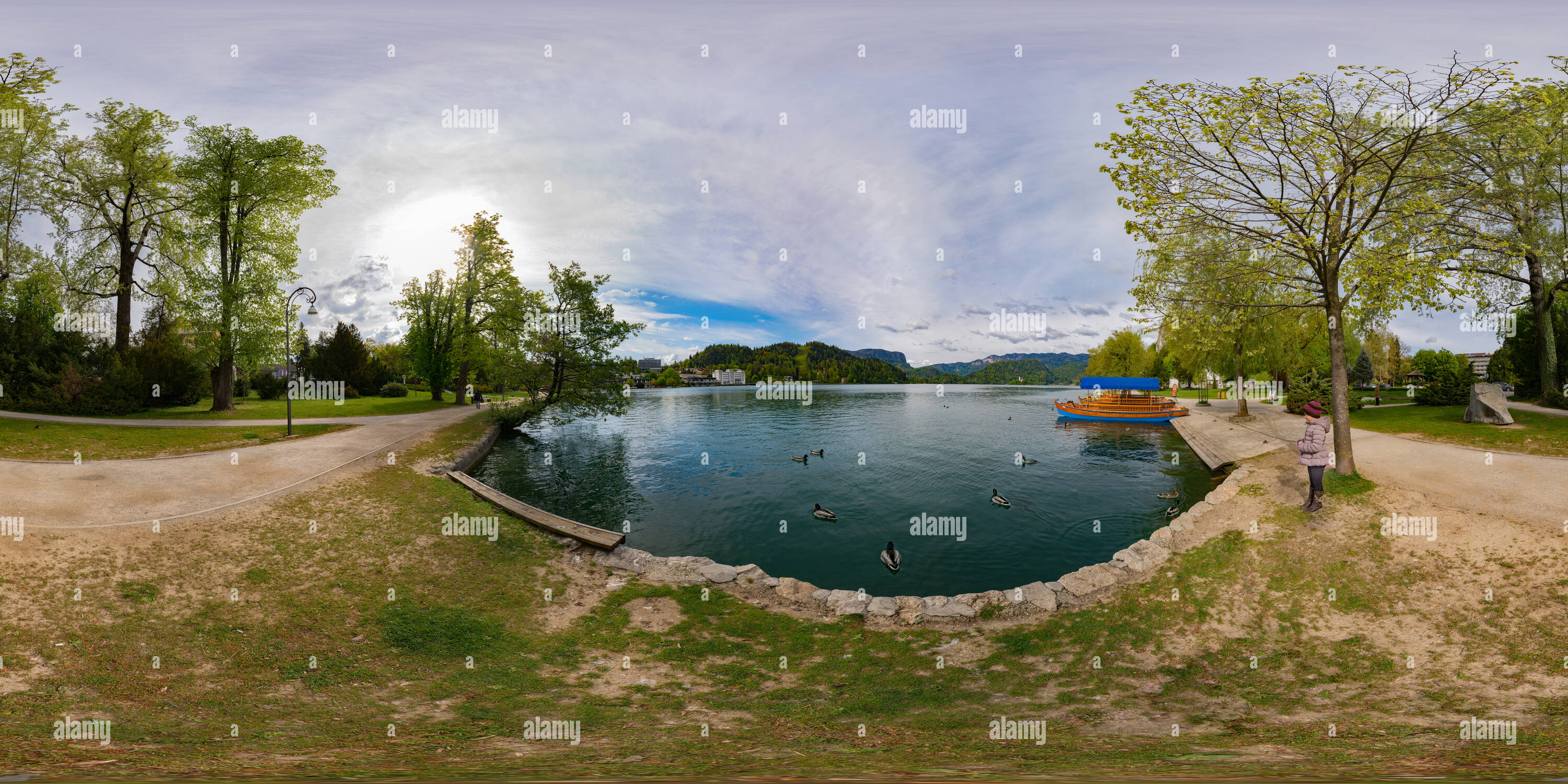 360° view of Boats of Lake Bled Alamy