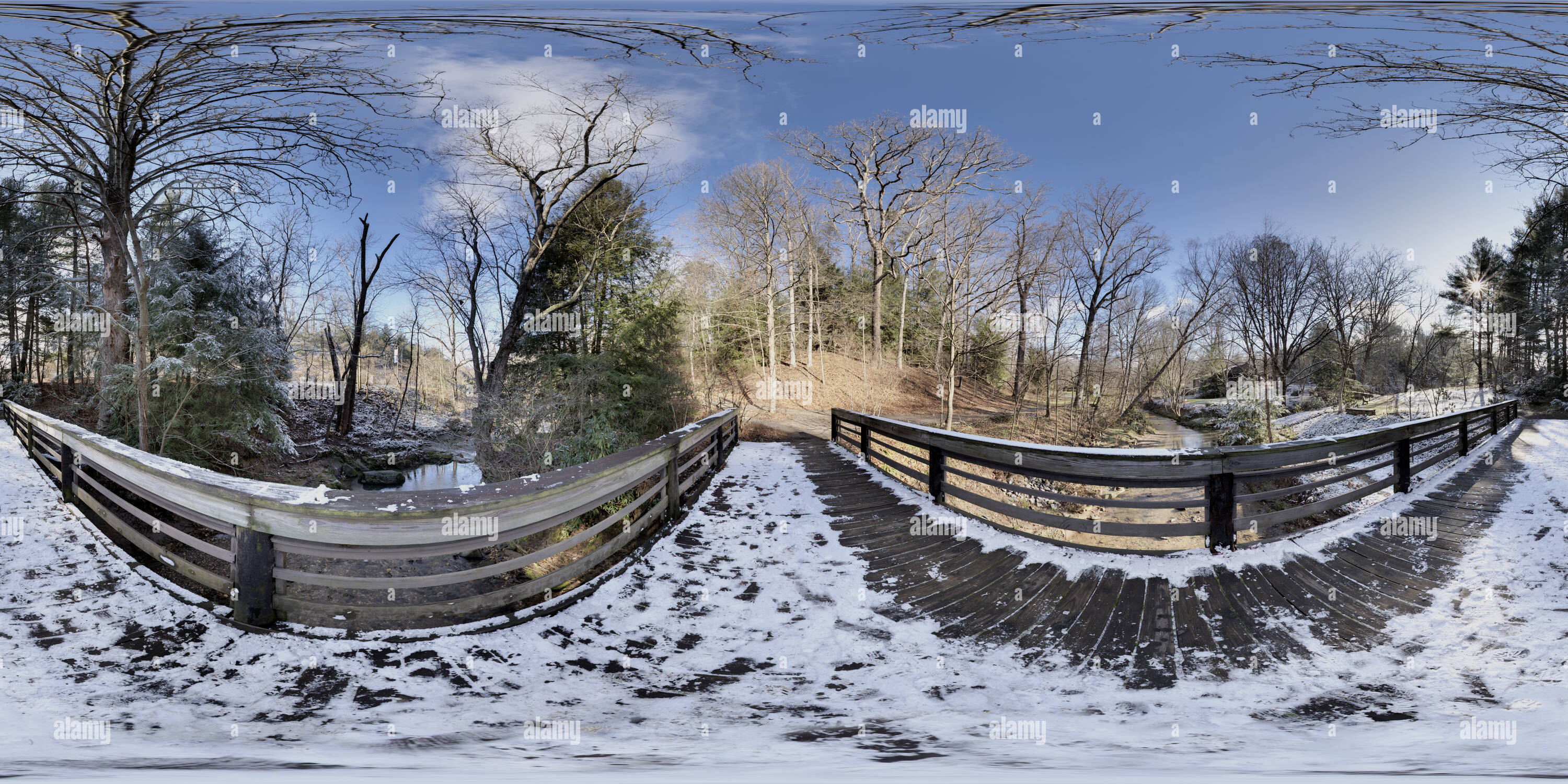 360 View Of Snow Covered Bridge Asheville Botanical Gardens
