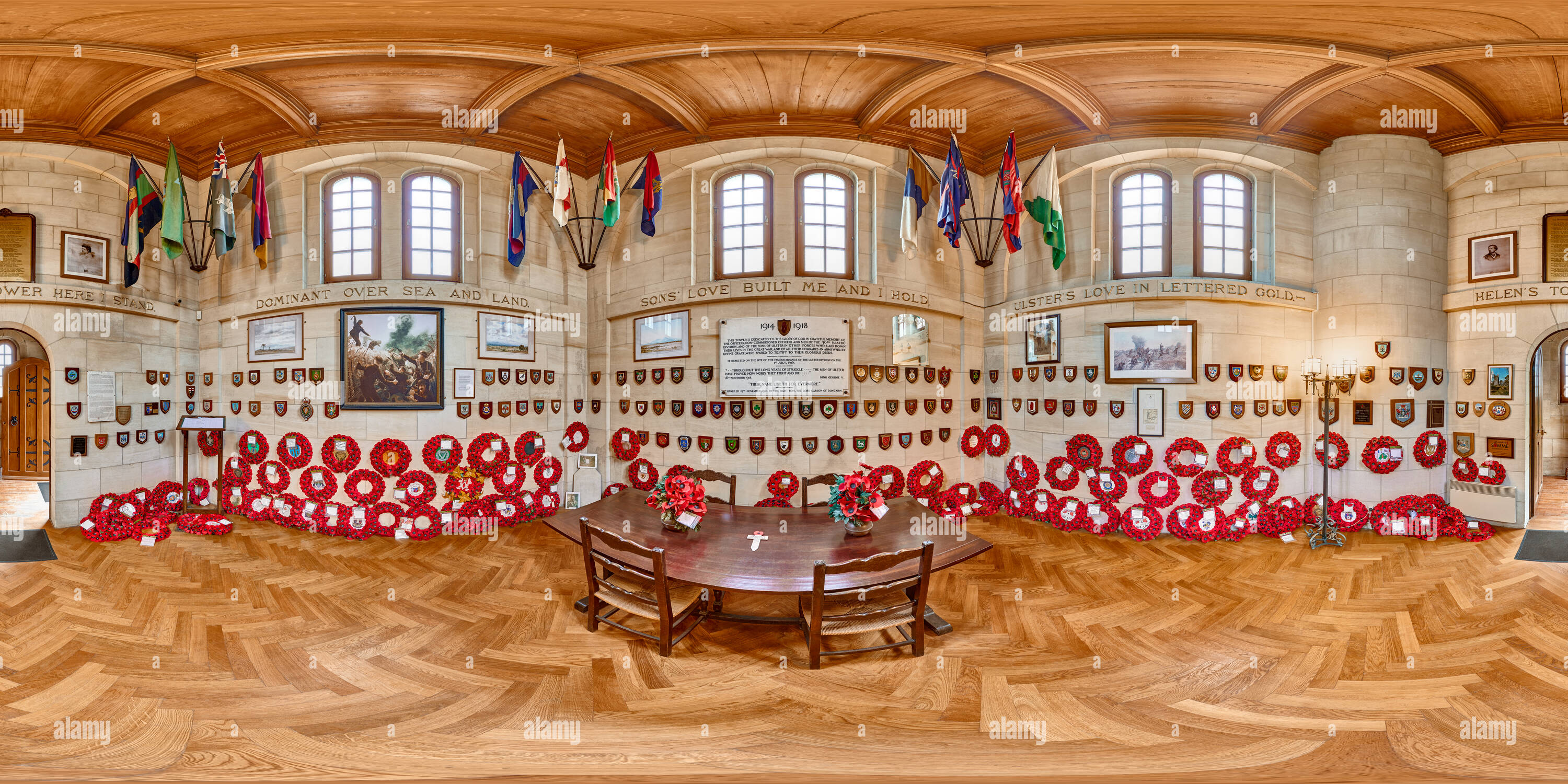 360 degree panoramic view of Memorial Room, Ulster Tower, Somme, France