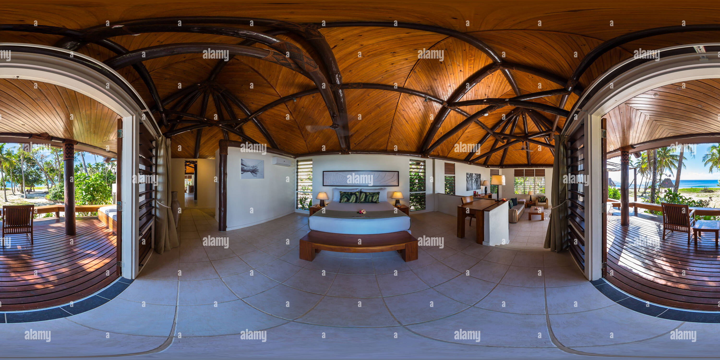 360° view of Deluxe Beachfront Bure Bedroom Yasawa Island Resort
