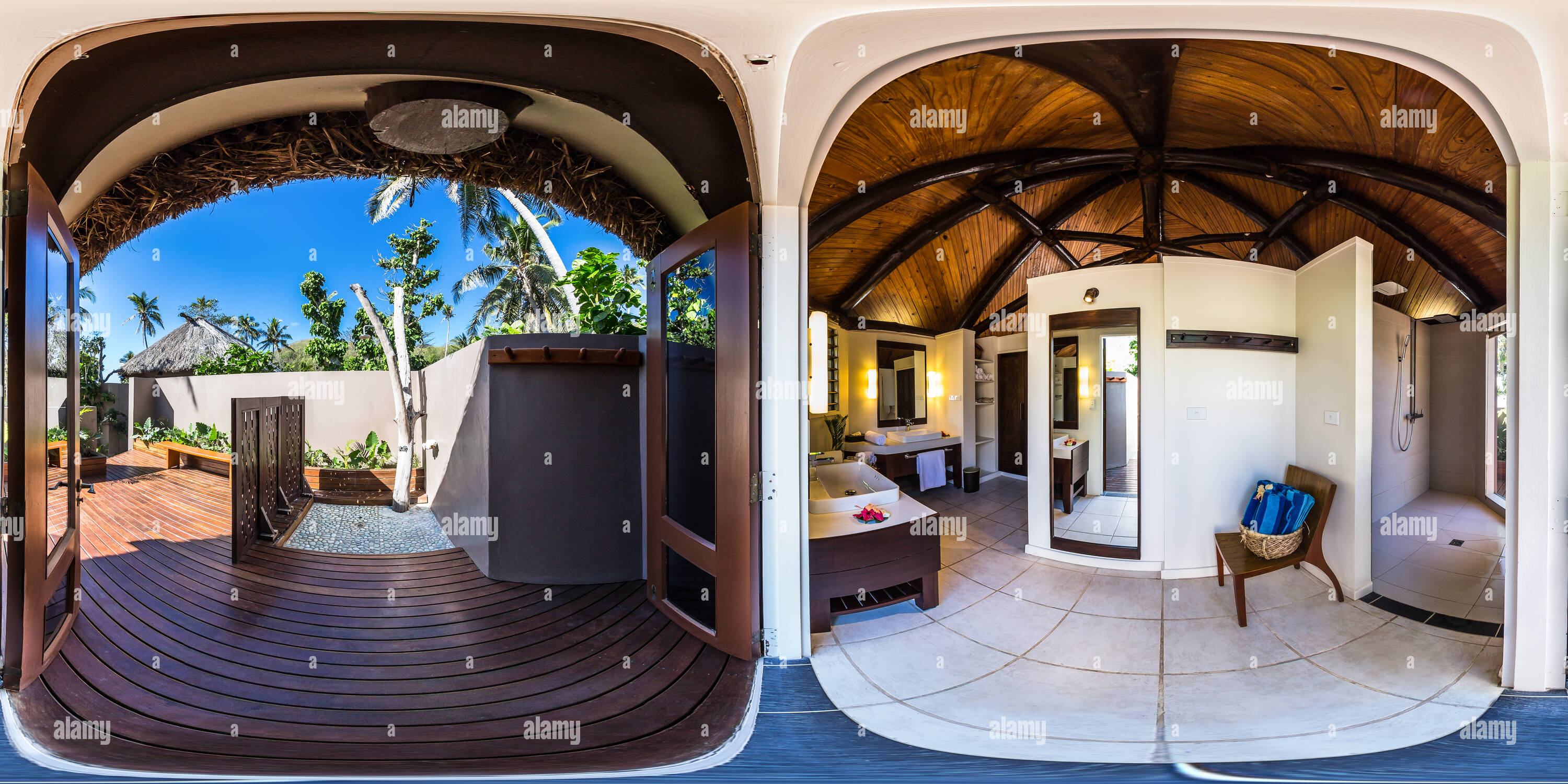 360° view of Deluxe Beachfront Bure Shower Yasawa Island Resort