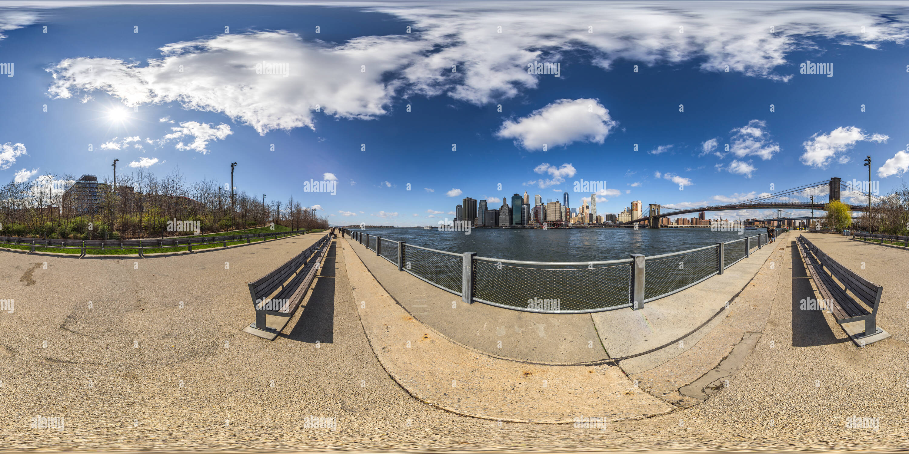 360 degree panoramic view of Brooklyn Bridge Park, Pier 1, NY