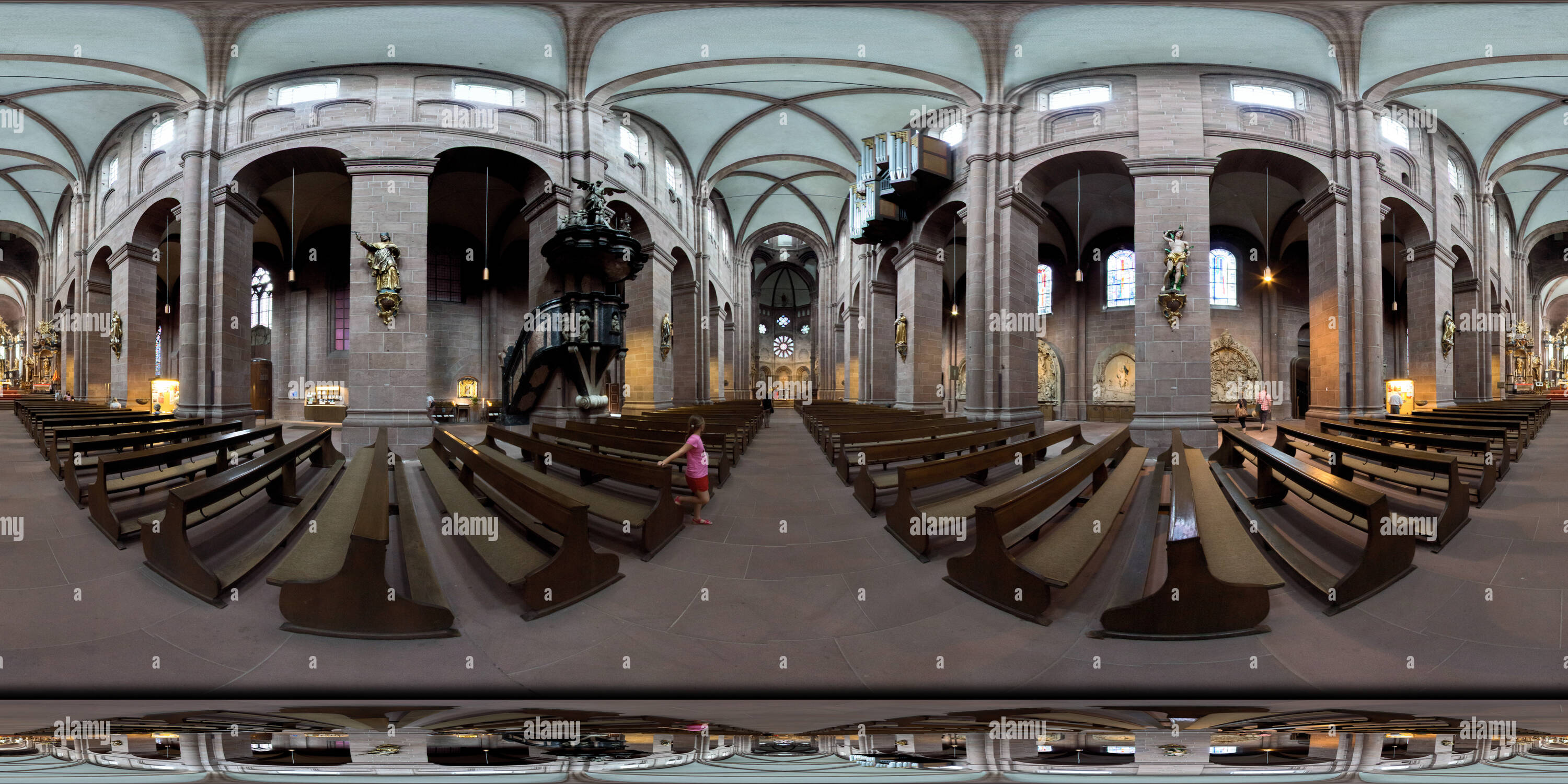 360 degree panoramic view of Cathedral St Peter, Worms, main aisle, 2016-07
