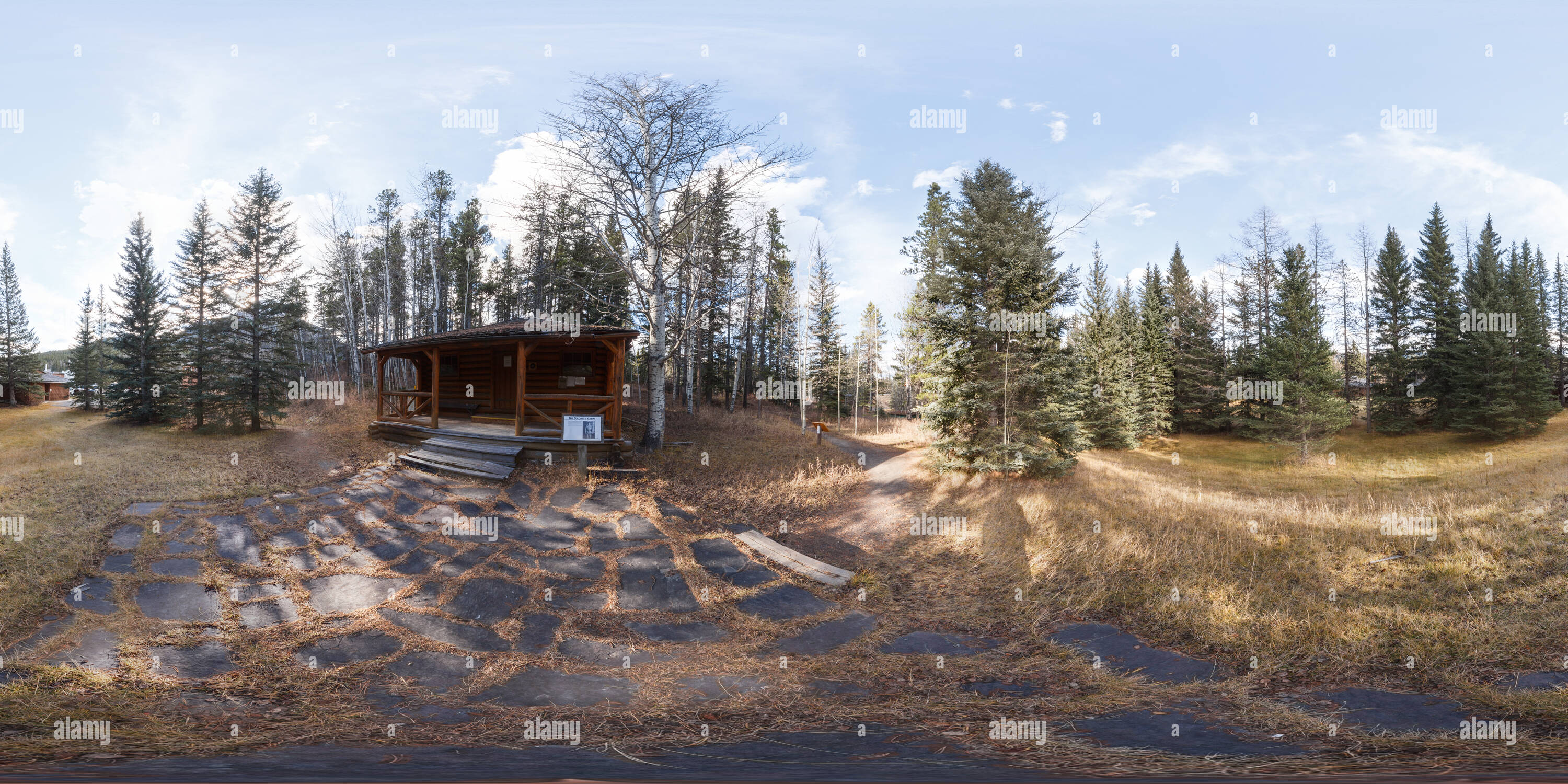 360° view of Colonel's Cabin in Kananaskis Country above Barrier Lake