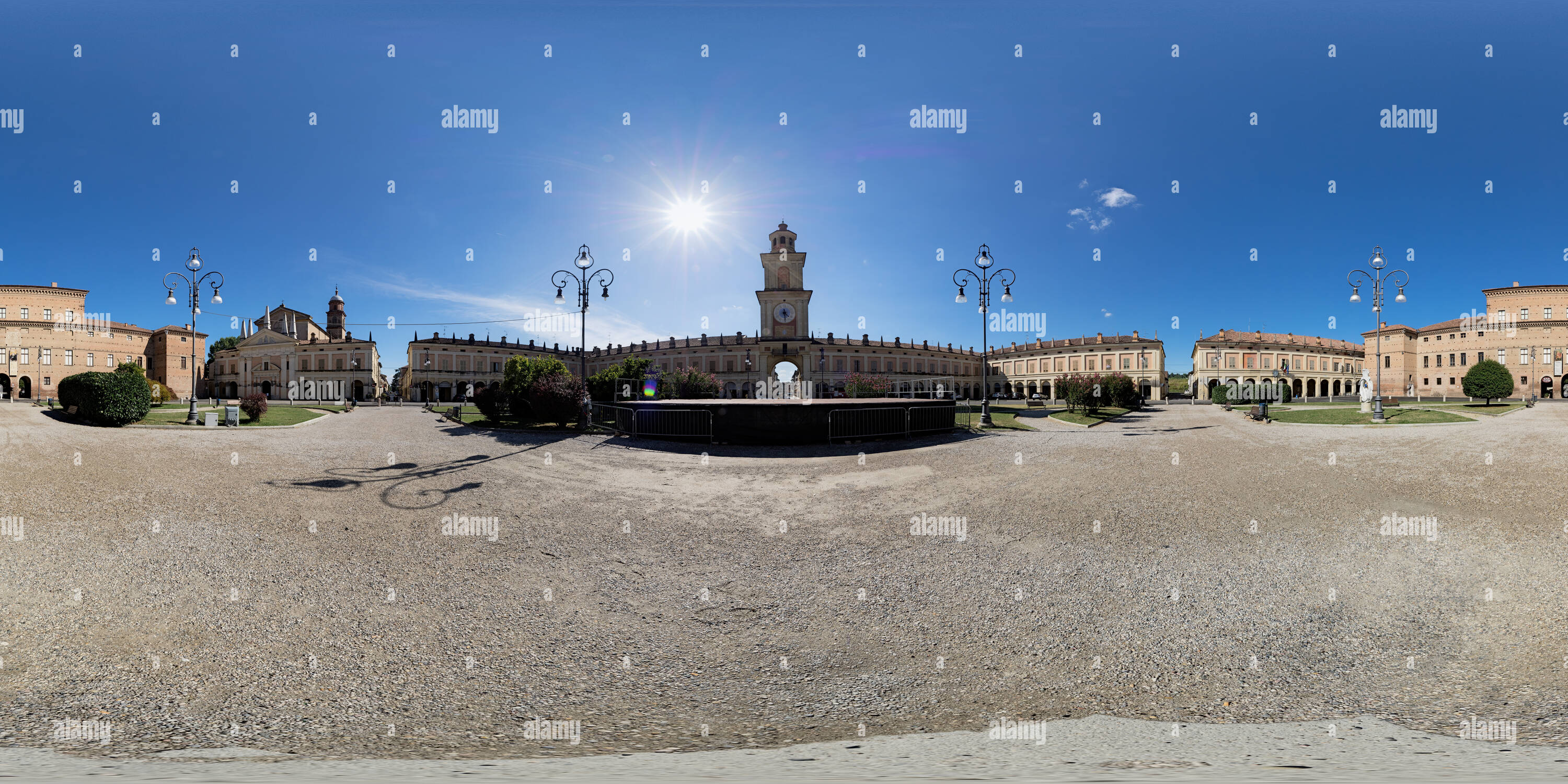 360 degree panoramic view of piazza Bentivoglio Gualtieri Italy