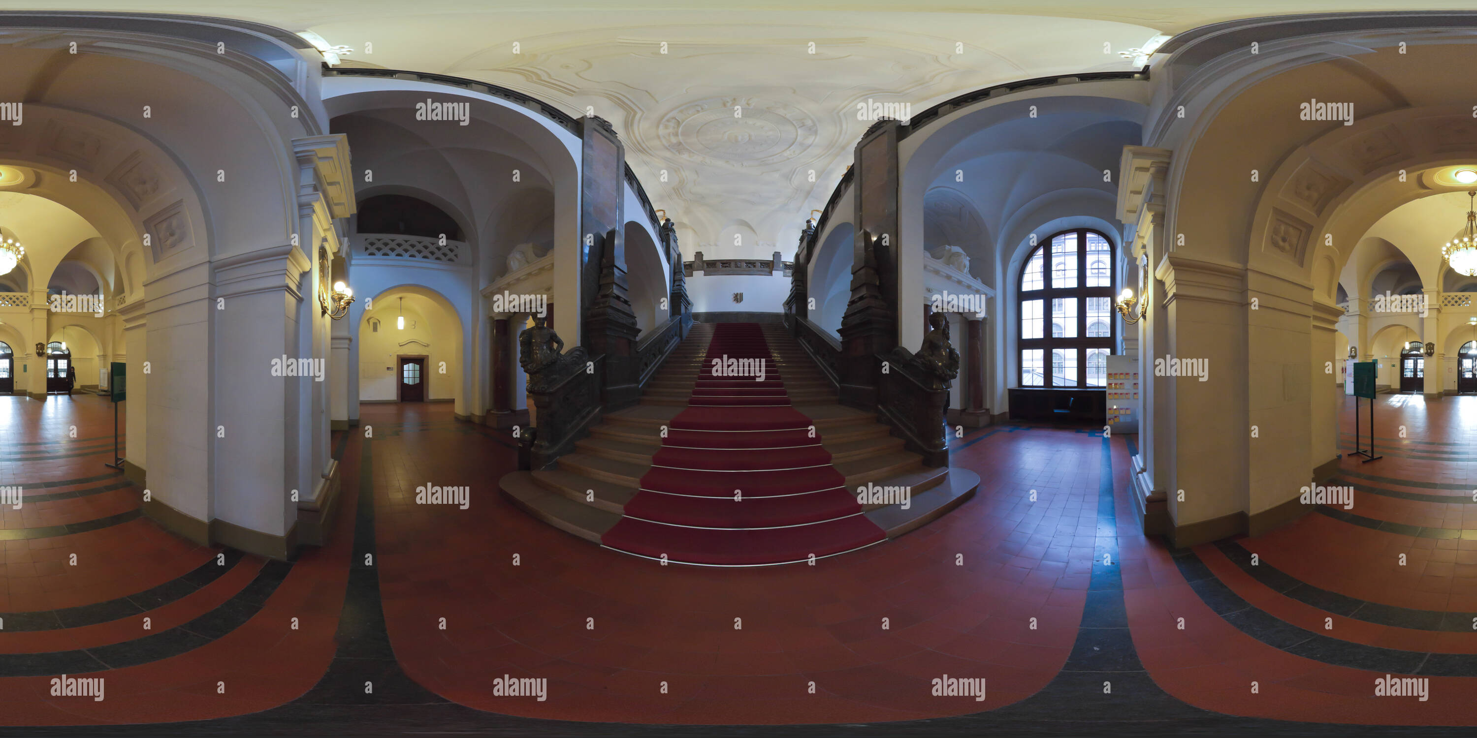 360 degree panoramic view of New Town Hall Leipzig, Inner Staircase, 2016-12, freehand