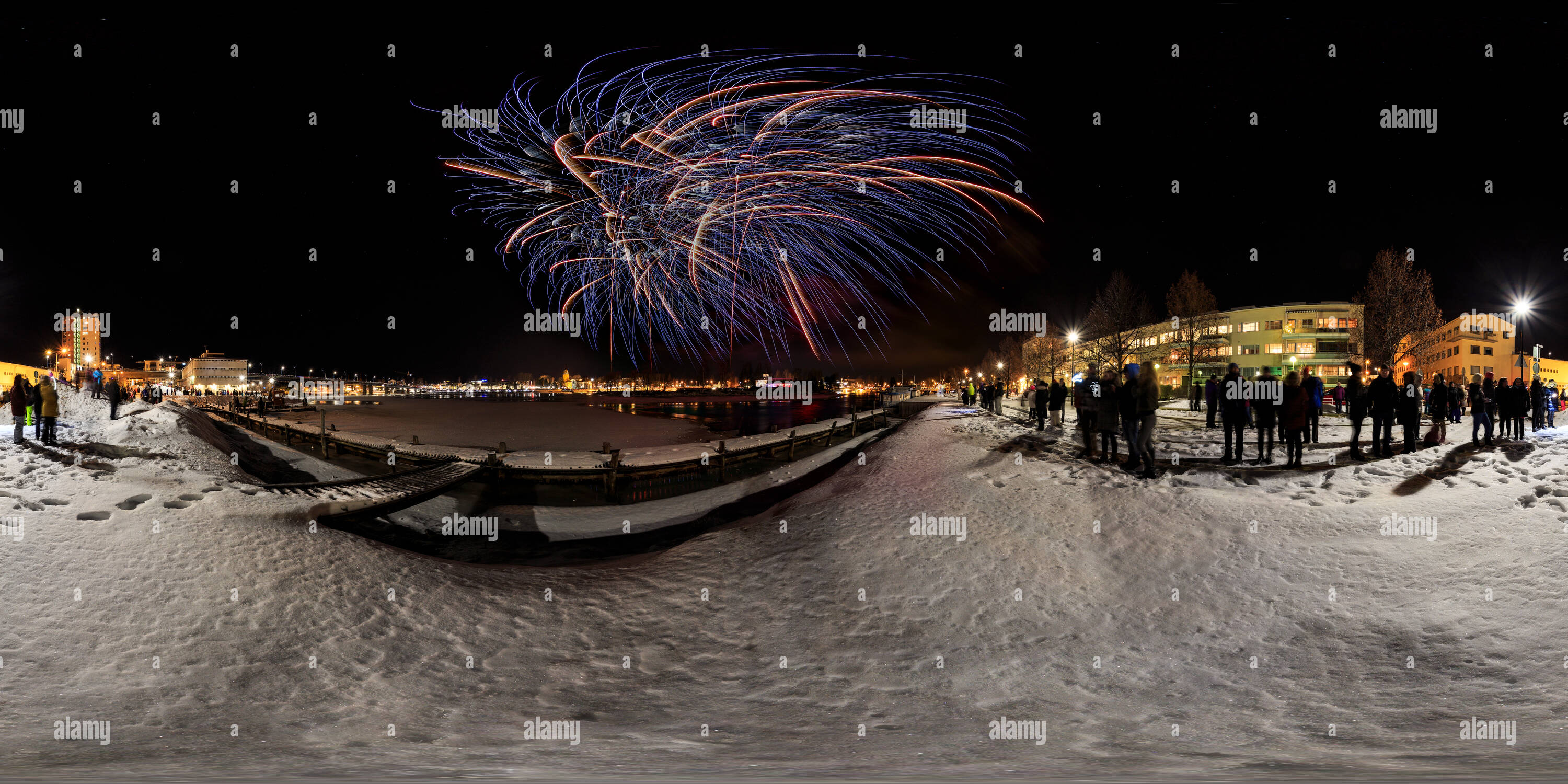 360 degree panoramic view of Joensuu New Year 2017