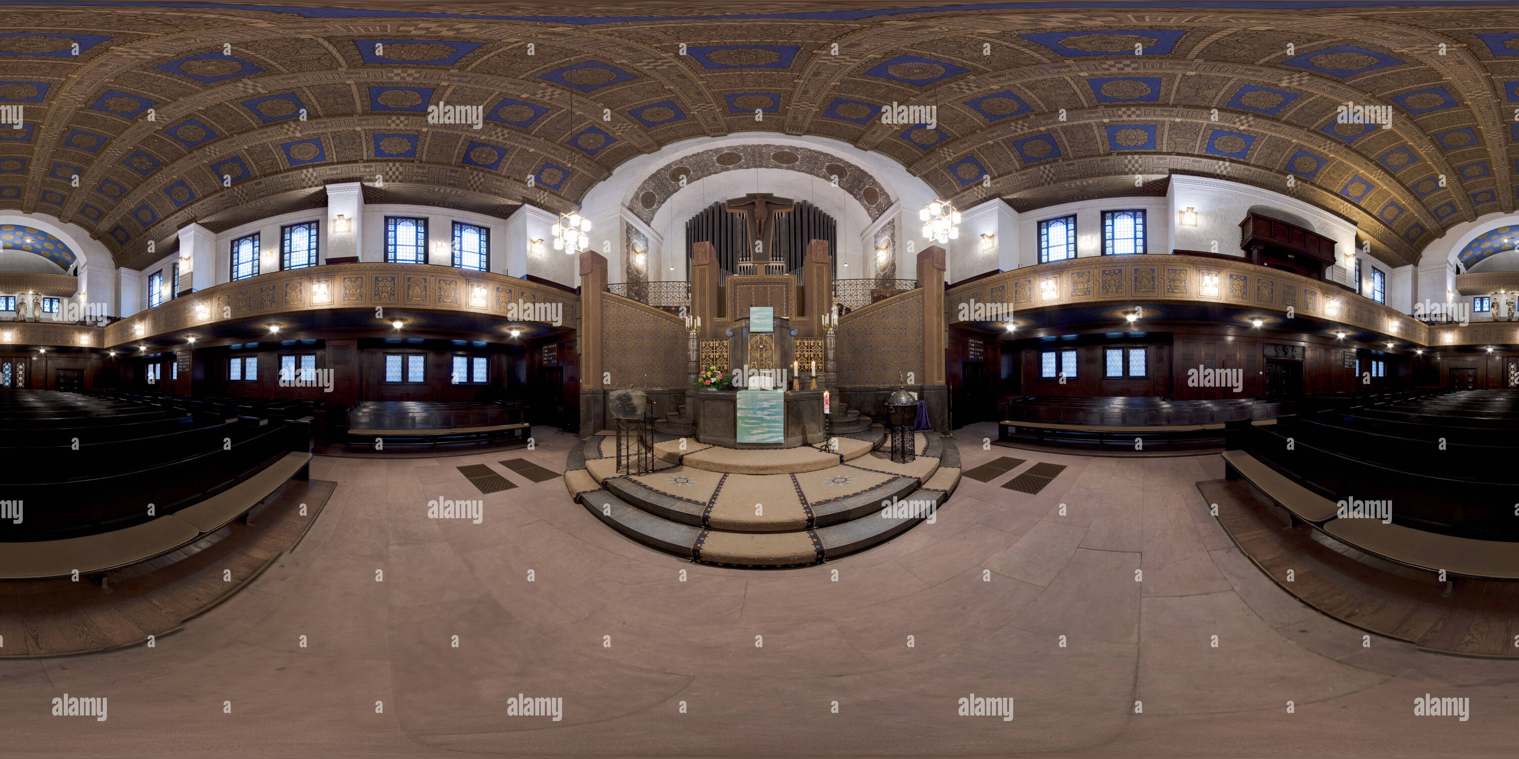 360 degree panoramic view of Lutherkirche Worms, Sanctuary And Organ, 2017-02