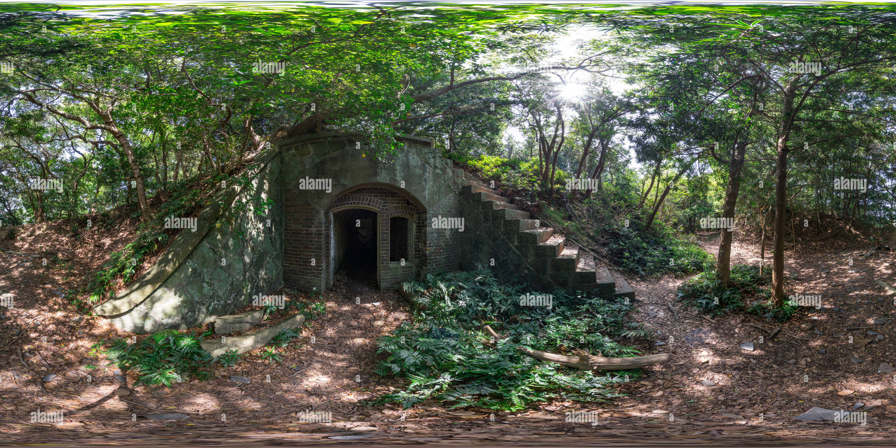 360 degree panoramic view of The ruins of the Japanese troops fort in Tomogashima Island, Japan 09