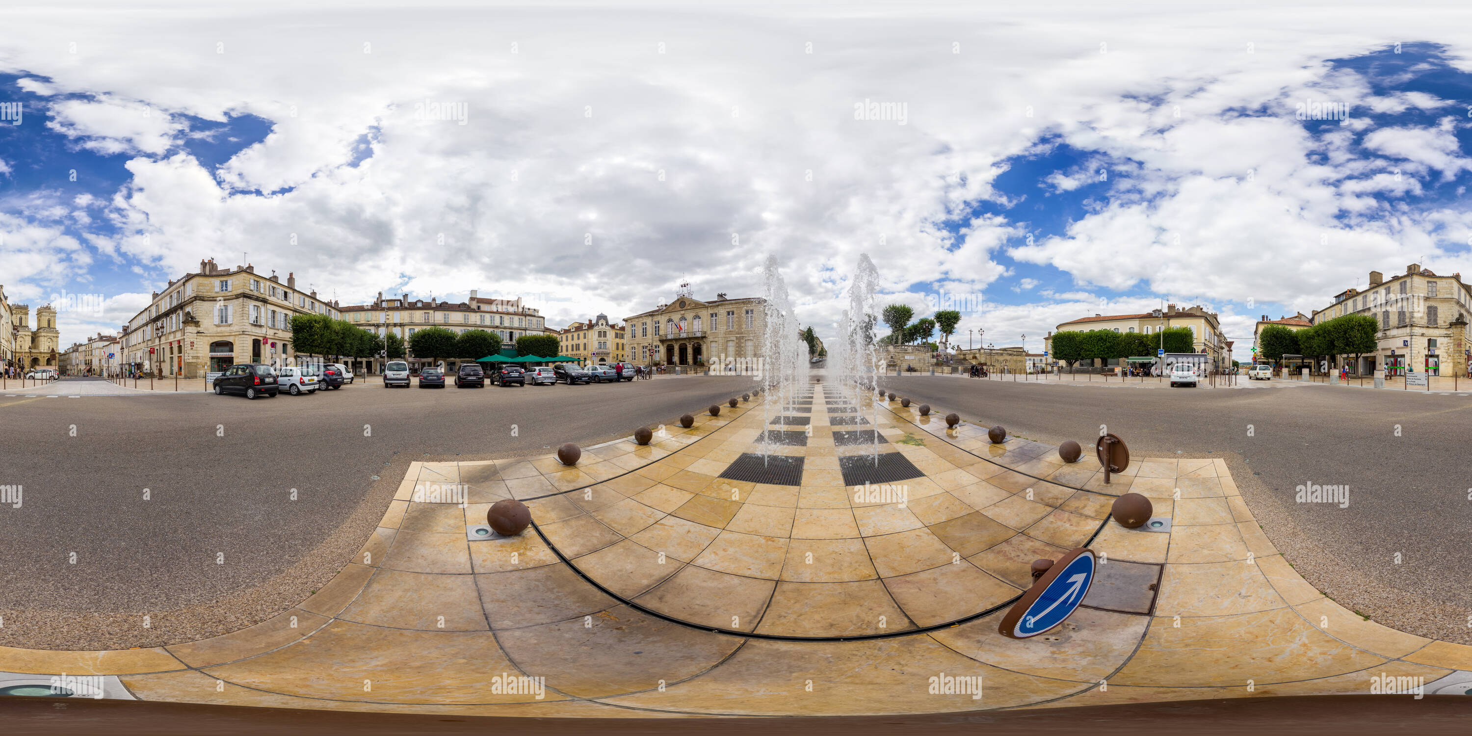 360 degree panoramic view of Liberation square at Auch, the capital of Gascony in a cloudy day