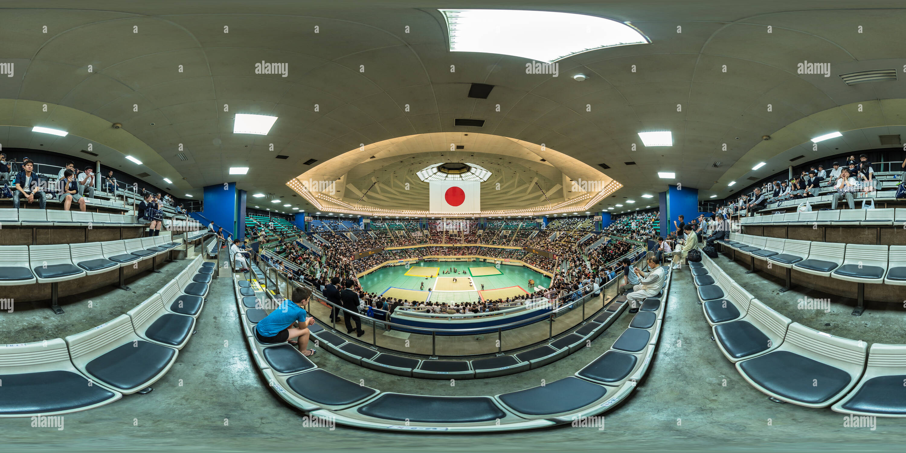 360 degree panoramic view of Doshu Ueshiba Moriteru performance at the 55th All Japan Aikido Demonstration 2017 - Nippon Budokan - Tokyo - Japan