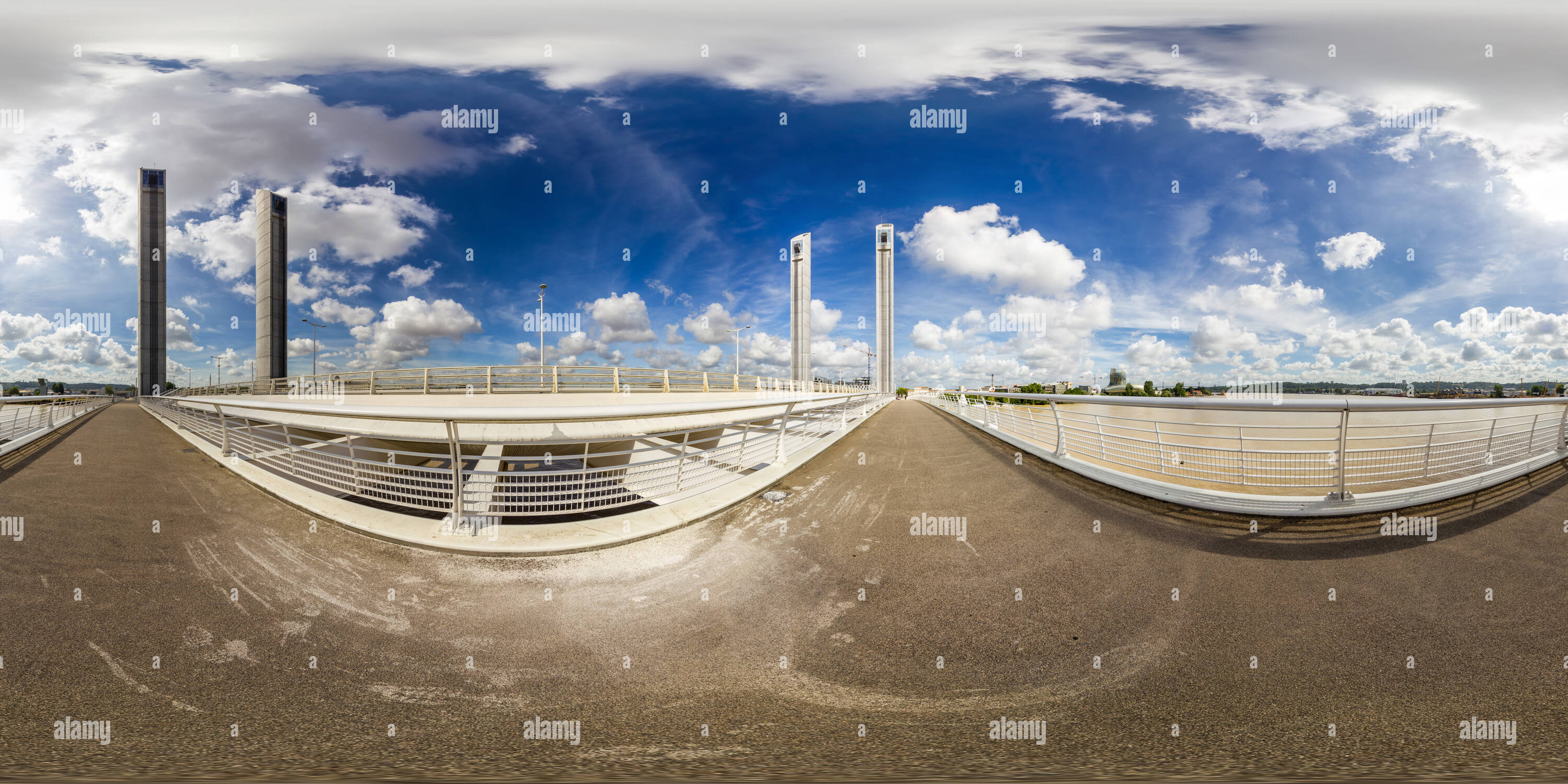 360 degree panoramic view of In the middle of a vertical-lift bridge in Bordeaux
