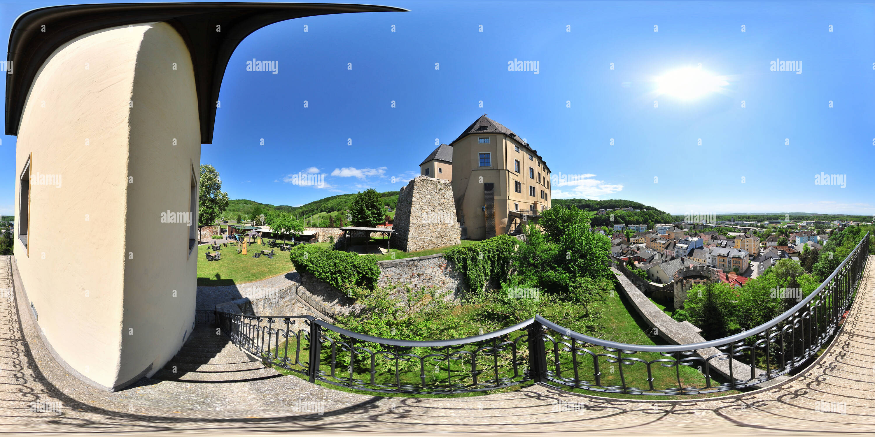 360 View Of Castle Steyregg Austria Lookout From The Defense Tower 