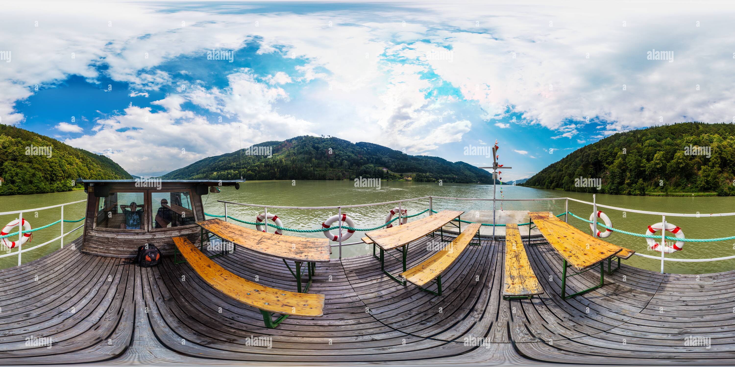 360 degree panoramic view of Boat on the river
