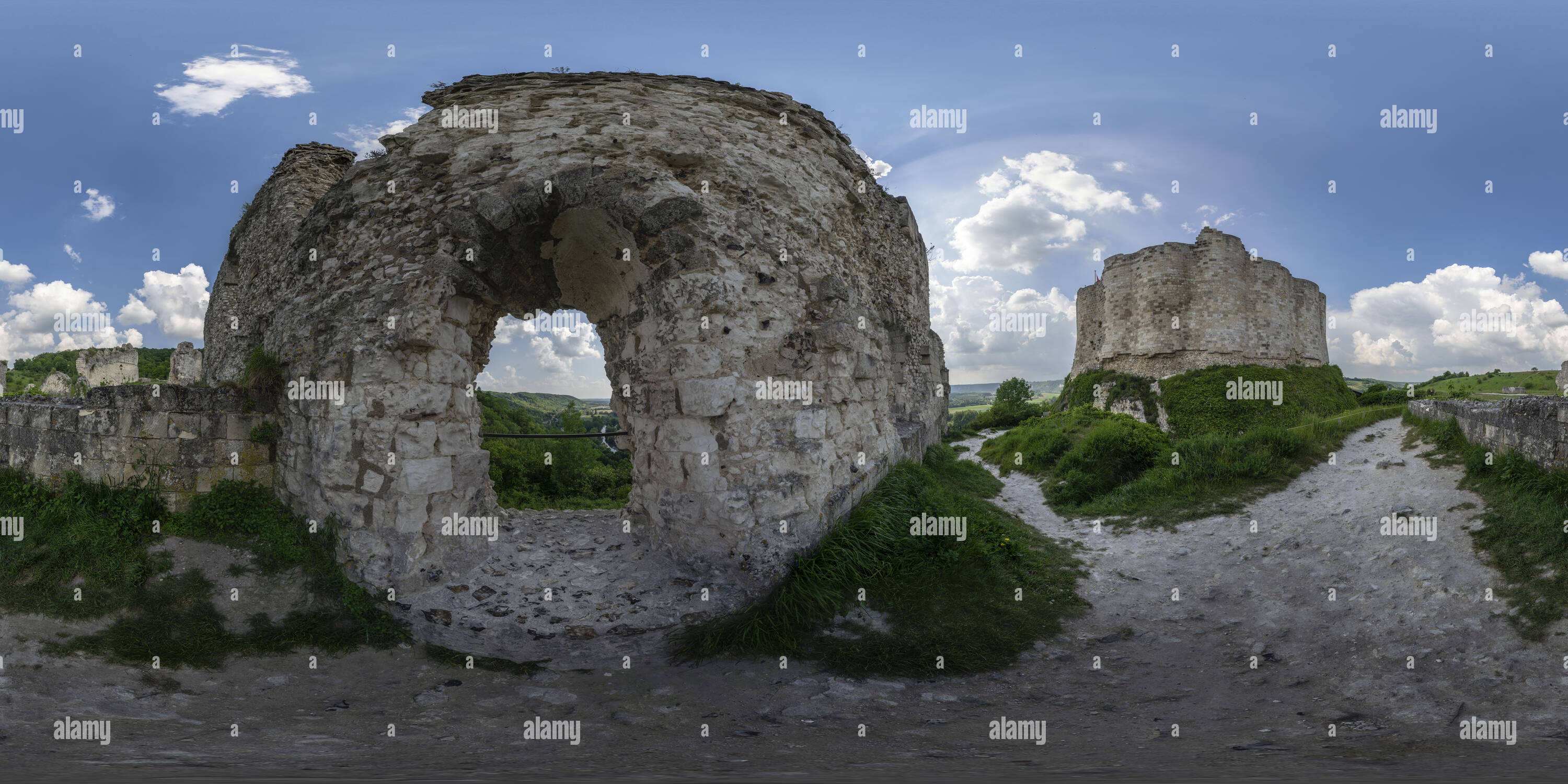 360 degree panoramic view of Latrine Tower, Chateau Gaillard, Upper Normandy