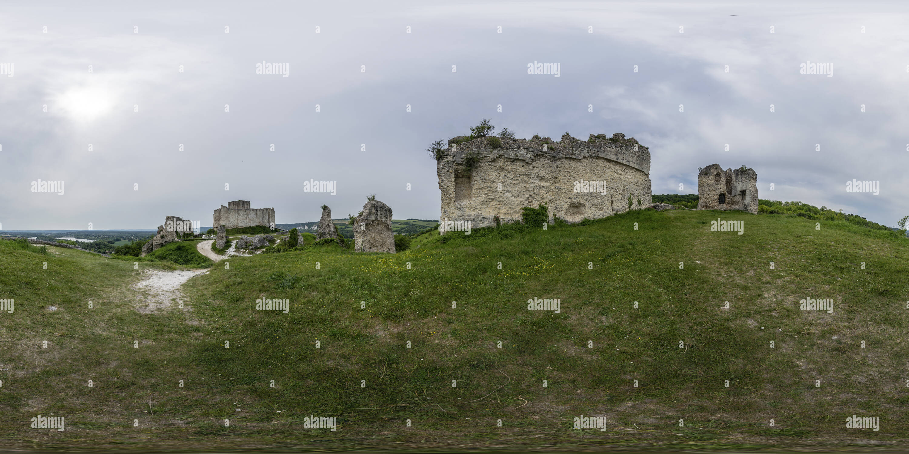 360 degree panoramic view of Outer Bailey at Chateau Gaillard, Upper Normandy