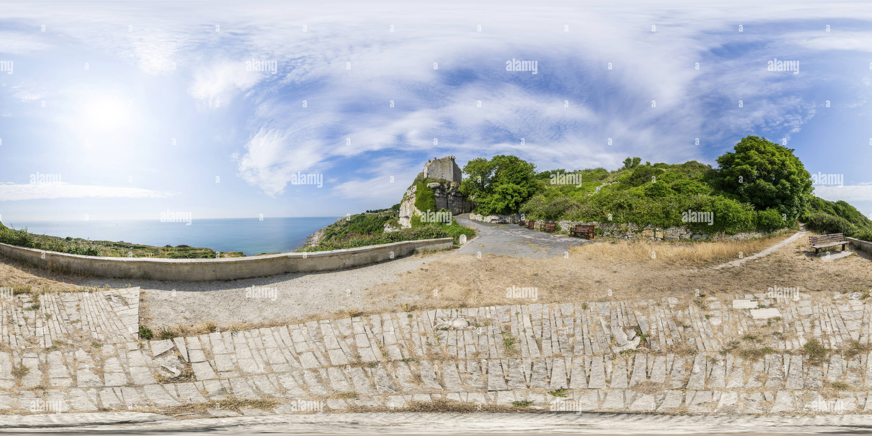 360 degree panoramic view of Rufus Castle ruins, Isle of Portland