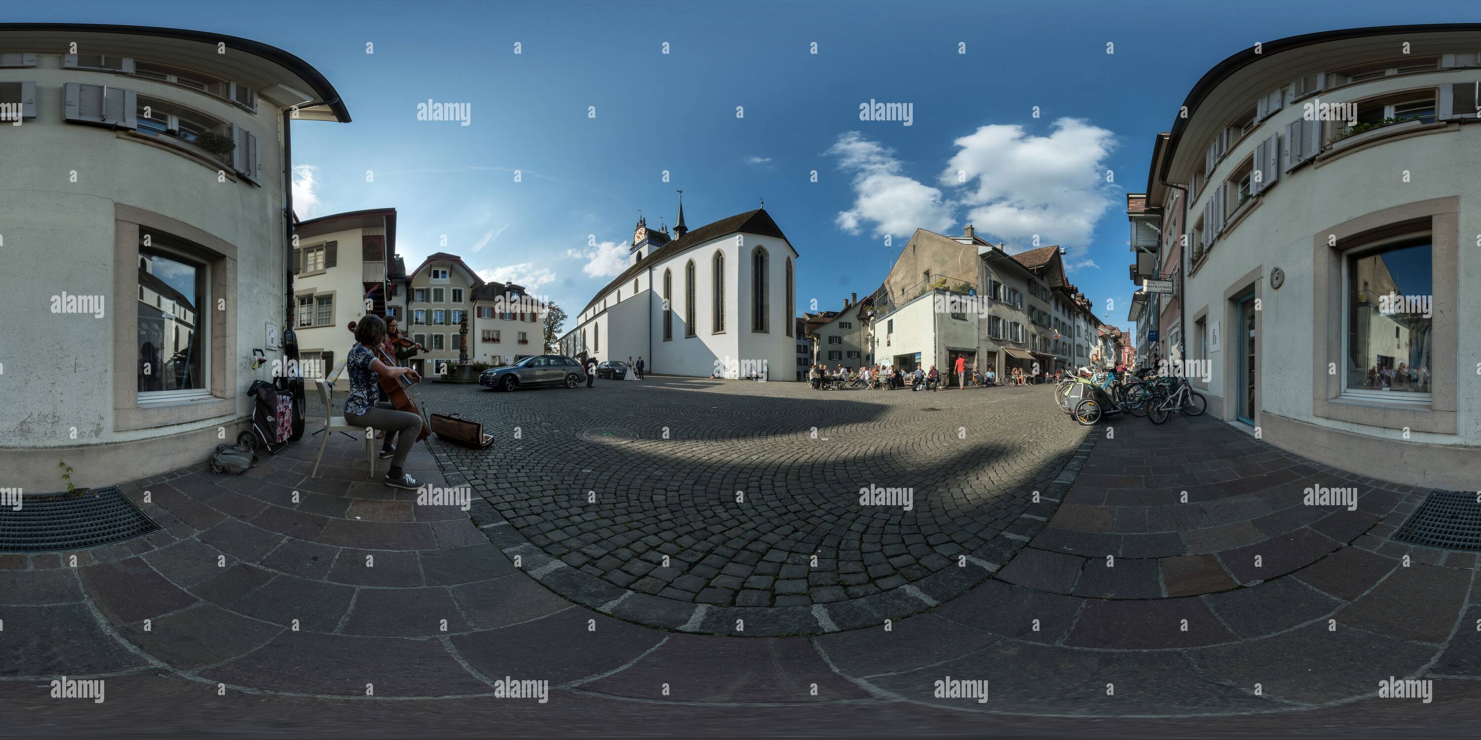 360 degree panoramic view of Altstadt von Aarau: Stadtkirche und Kirchgasse