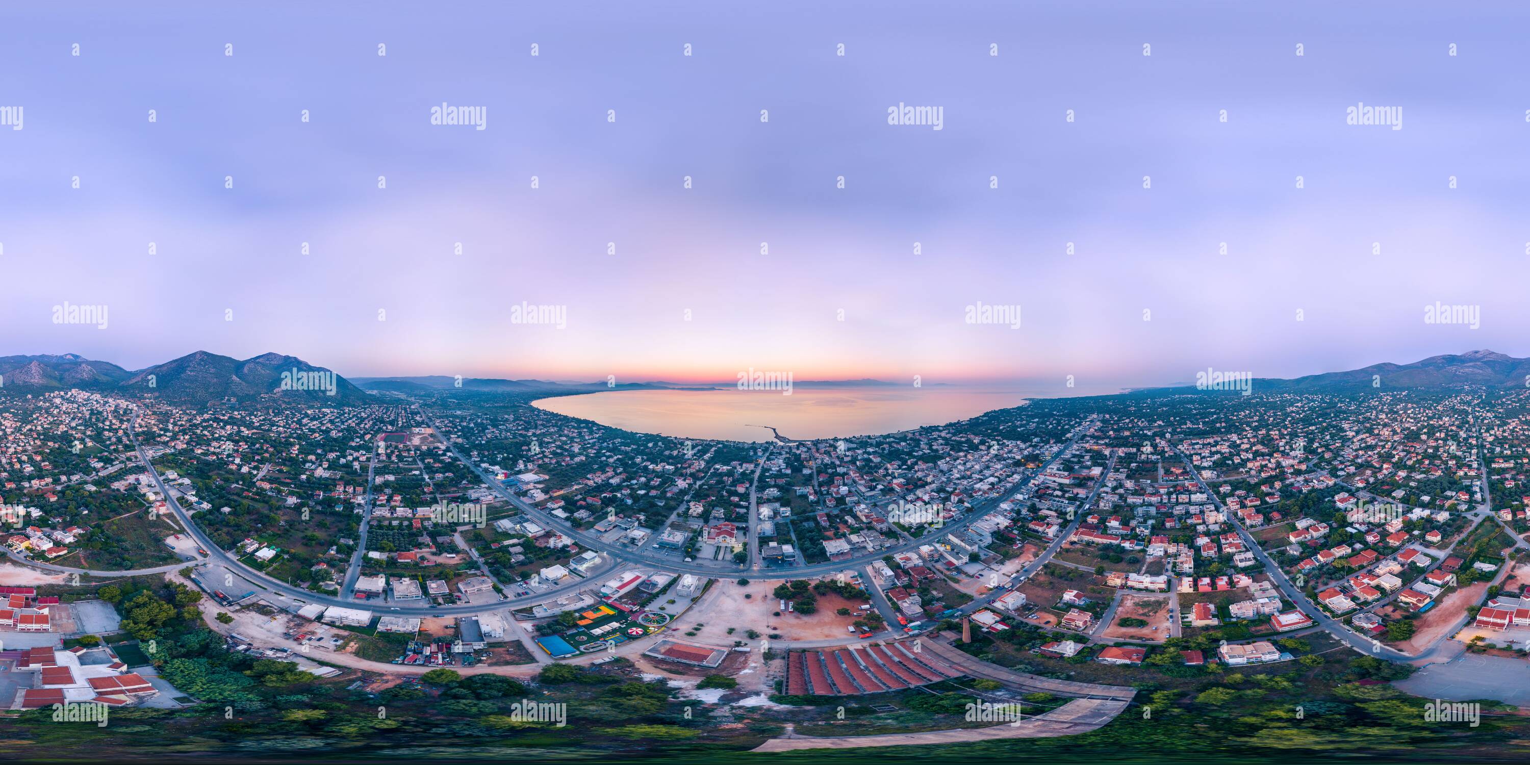 360° view of Nea Makri from above [sunrise view] Alamy