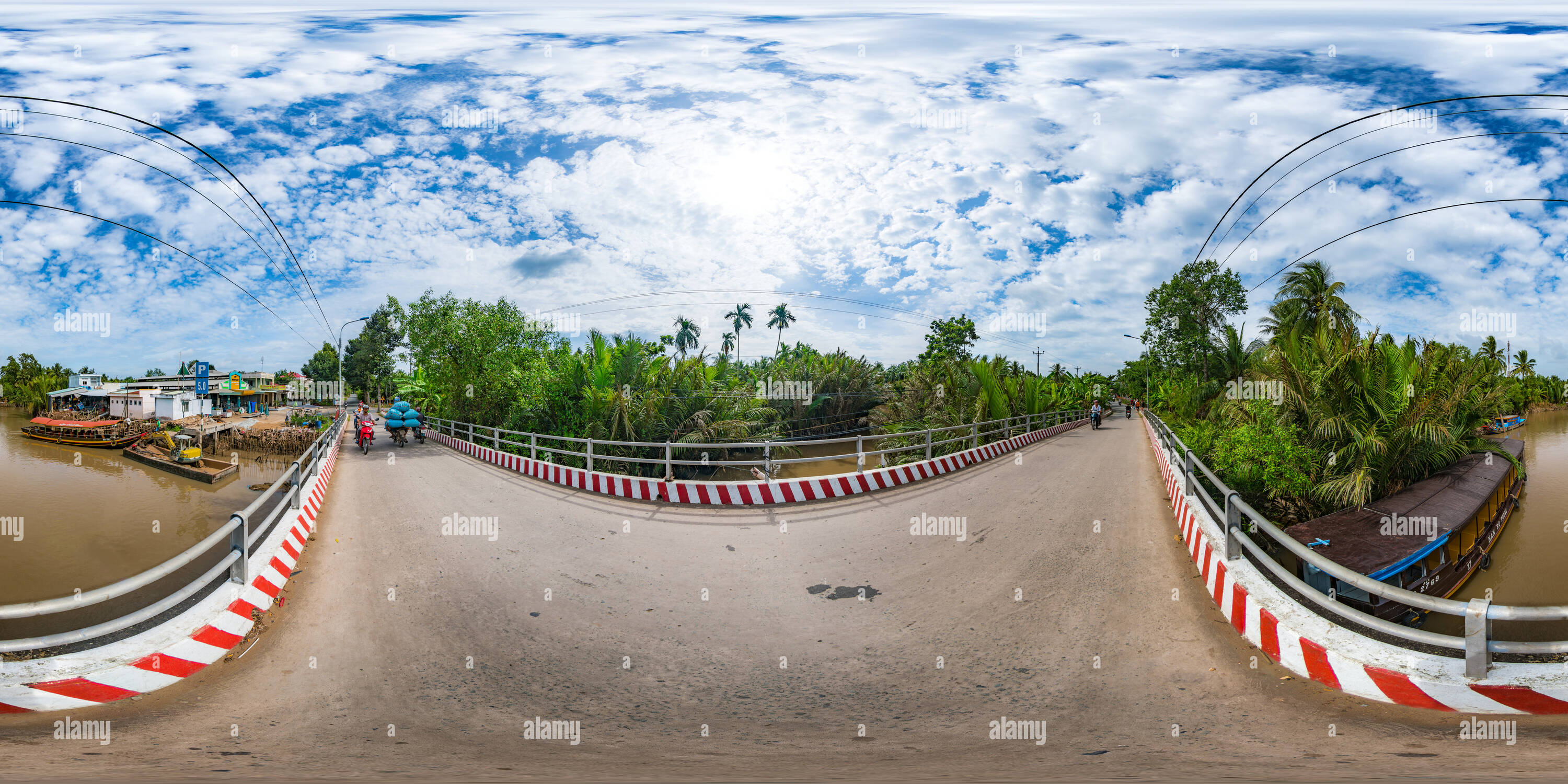 360 degree panoramic view of Mekongdelta, Bridge, Farmers Market, Tinh Ben Tre, Vietnam