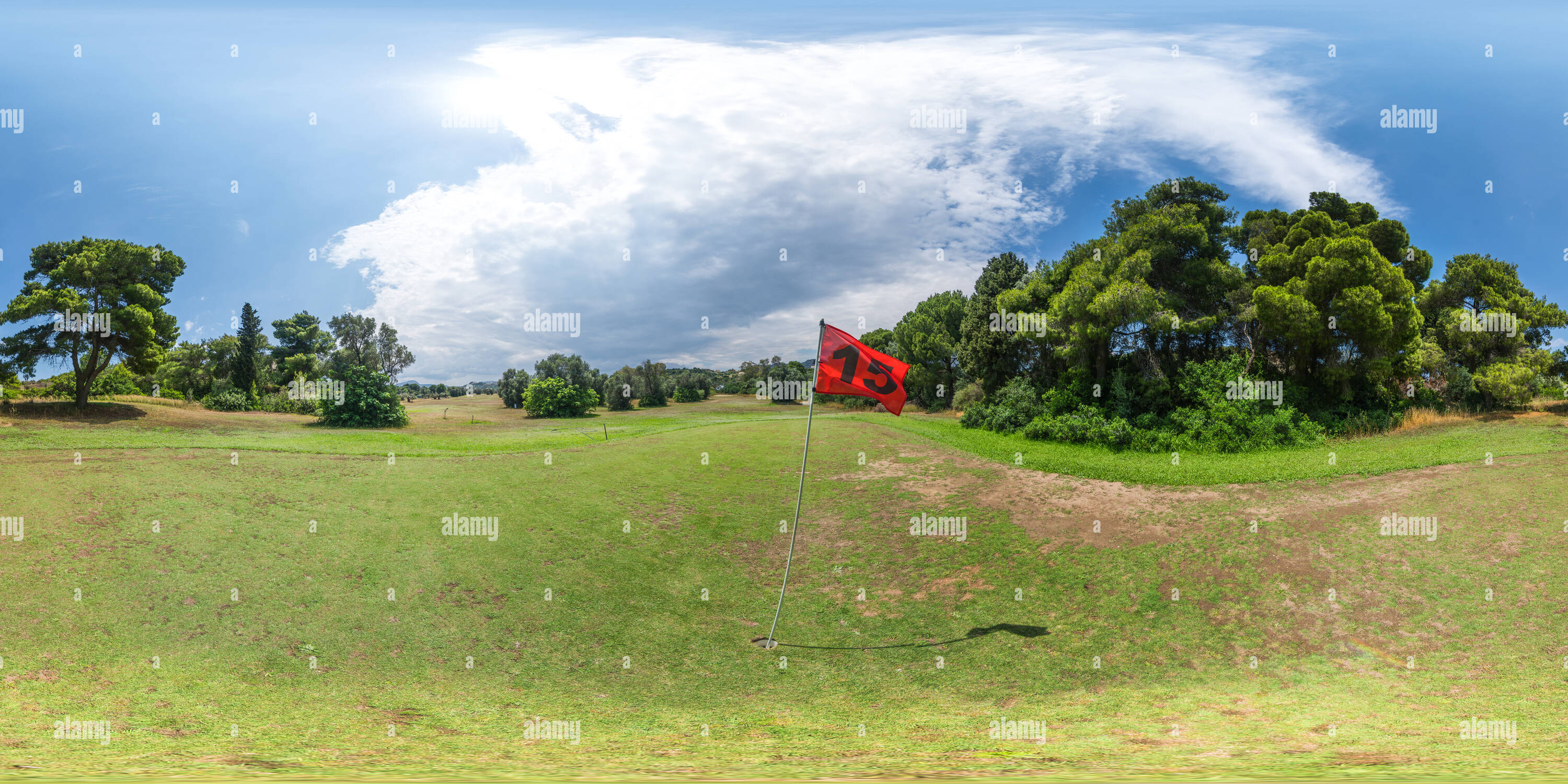 360° view of golf course, hole 15, Rhodes Alamy