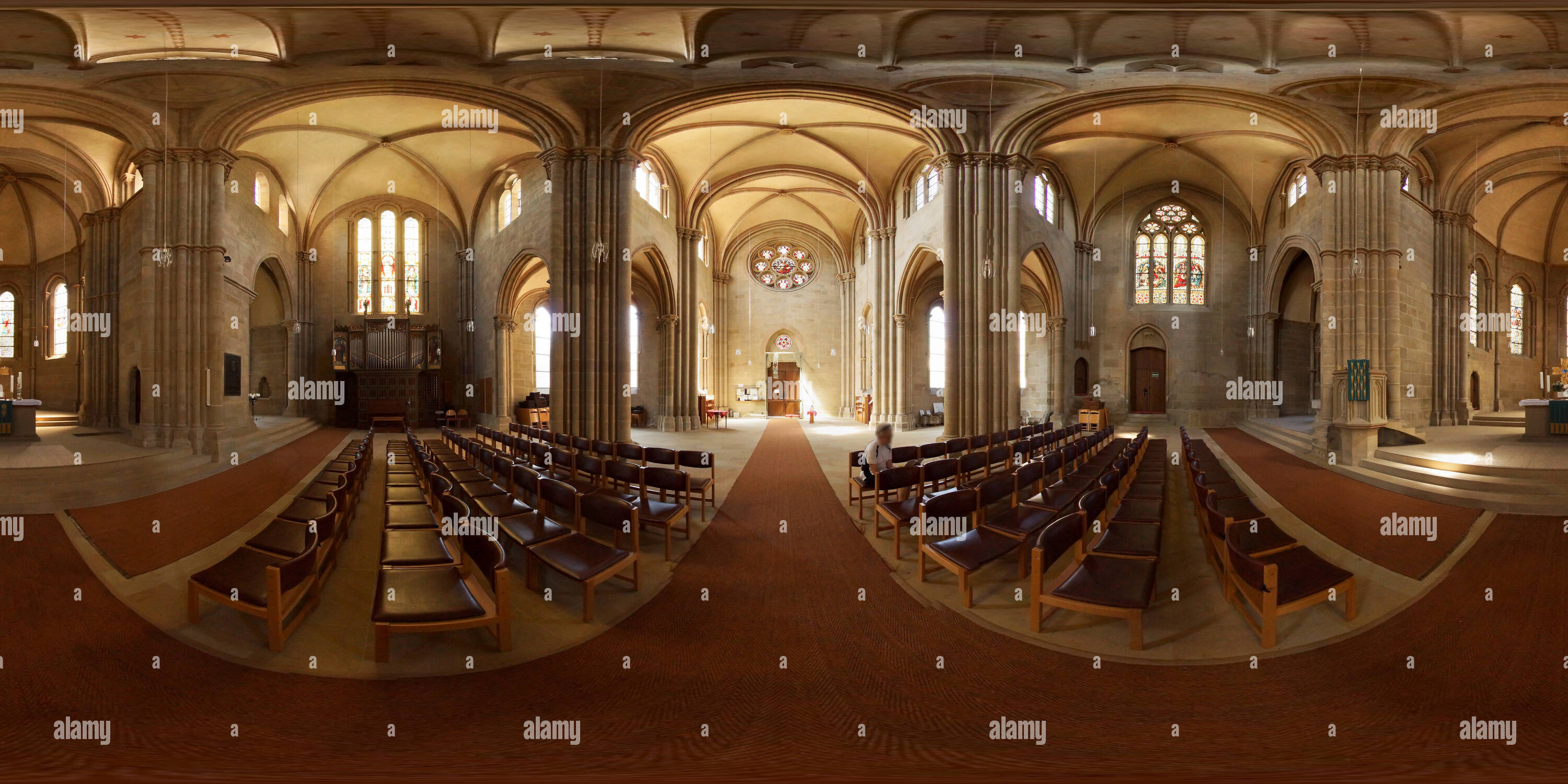 360 degree panoramic view of Protestant Church, Main Aisle, Offenbach am Glan, 2017-06