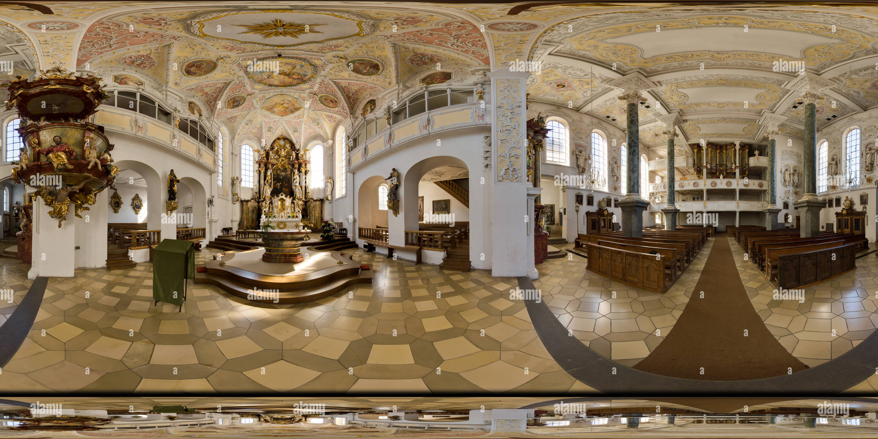 360 degree panoramic view of St Andreas Church, Interior (II), Babenhausen, 2017-07
