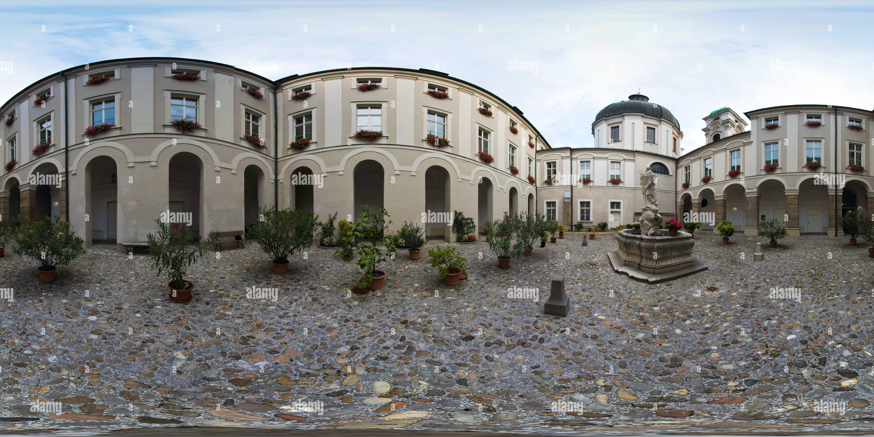 360 degree panoramic view of Holy Trinity Church Salzburg, Inner Yard of the Seminary, 2017-09