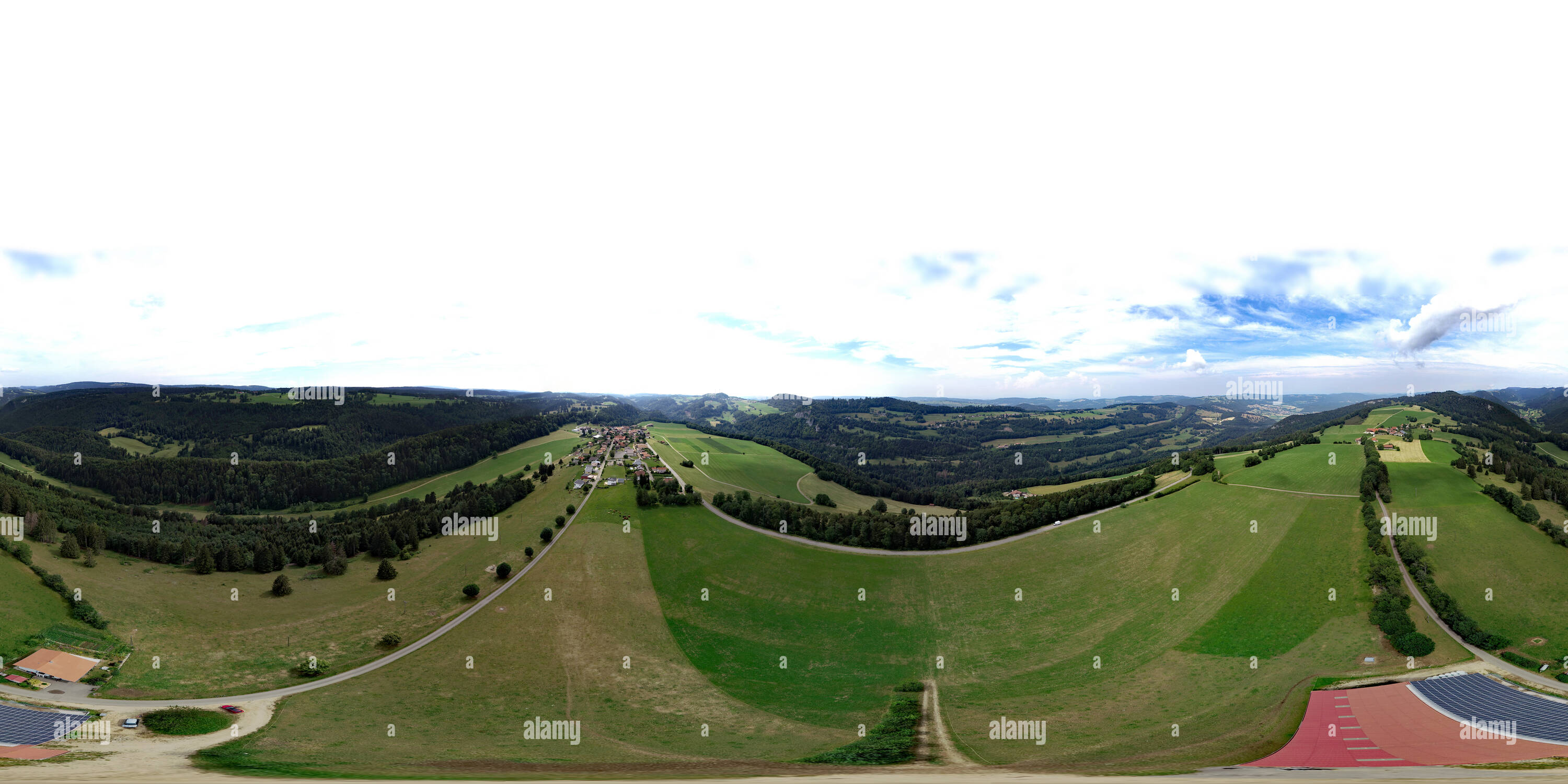 360 degree panoramic view of 120m above Saulcy (Jura, Switzerland)
