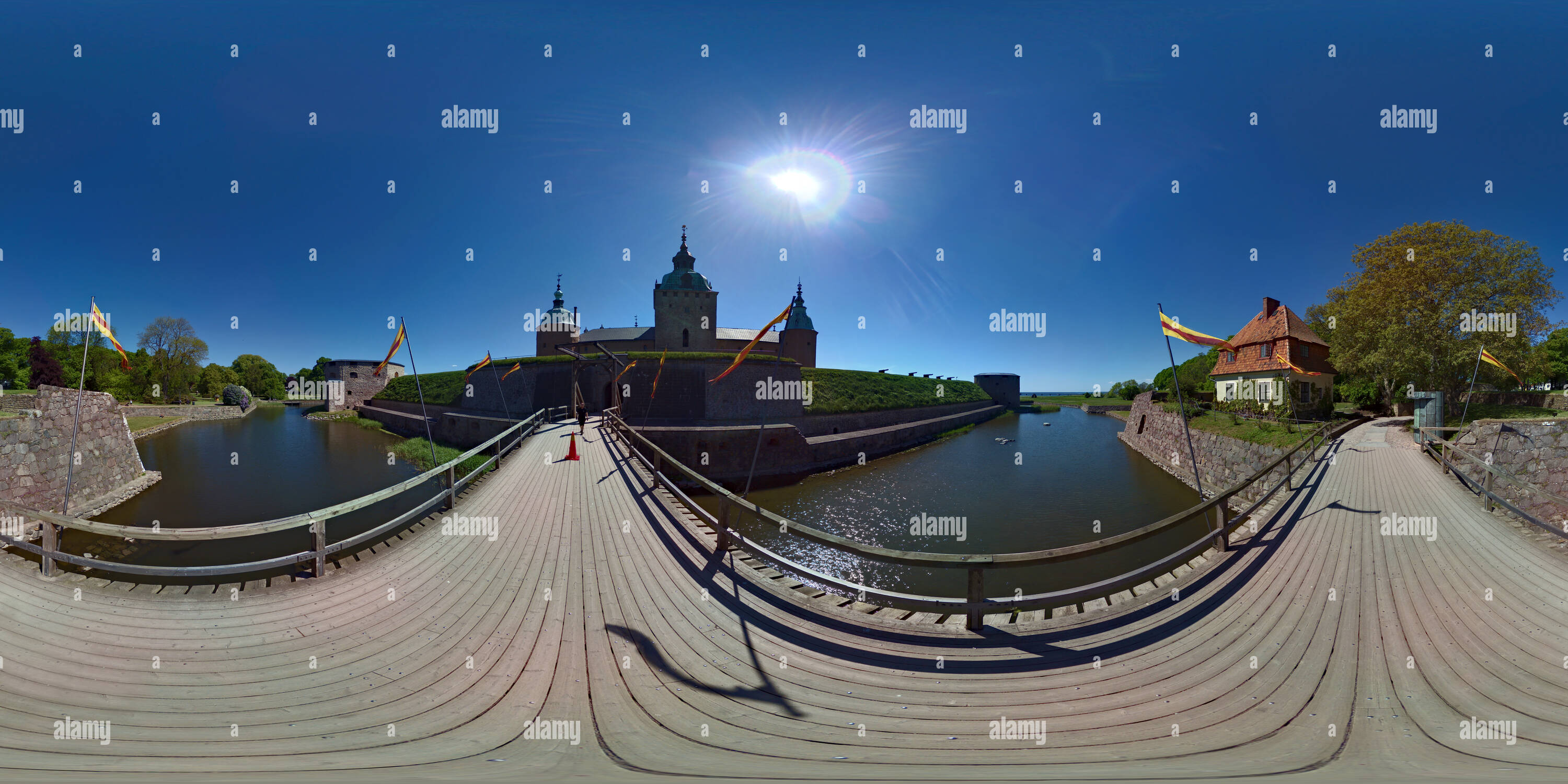 360 degree panoramic view of Kalmar Castle - Drawbridge (Kalmar, Sweden)