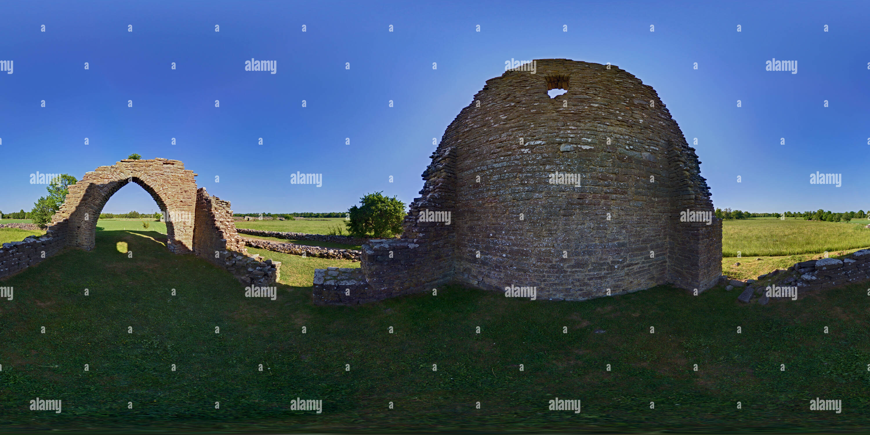 360 degree panoramic view of Saint Knuts Chapel (Midland Forest, Öland, Sweden)