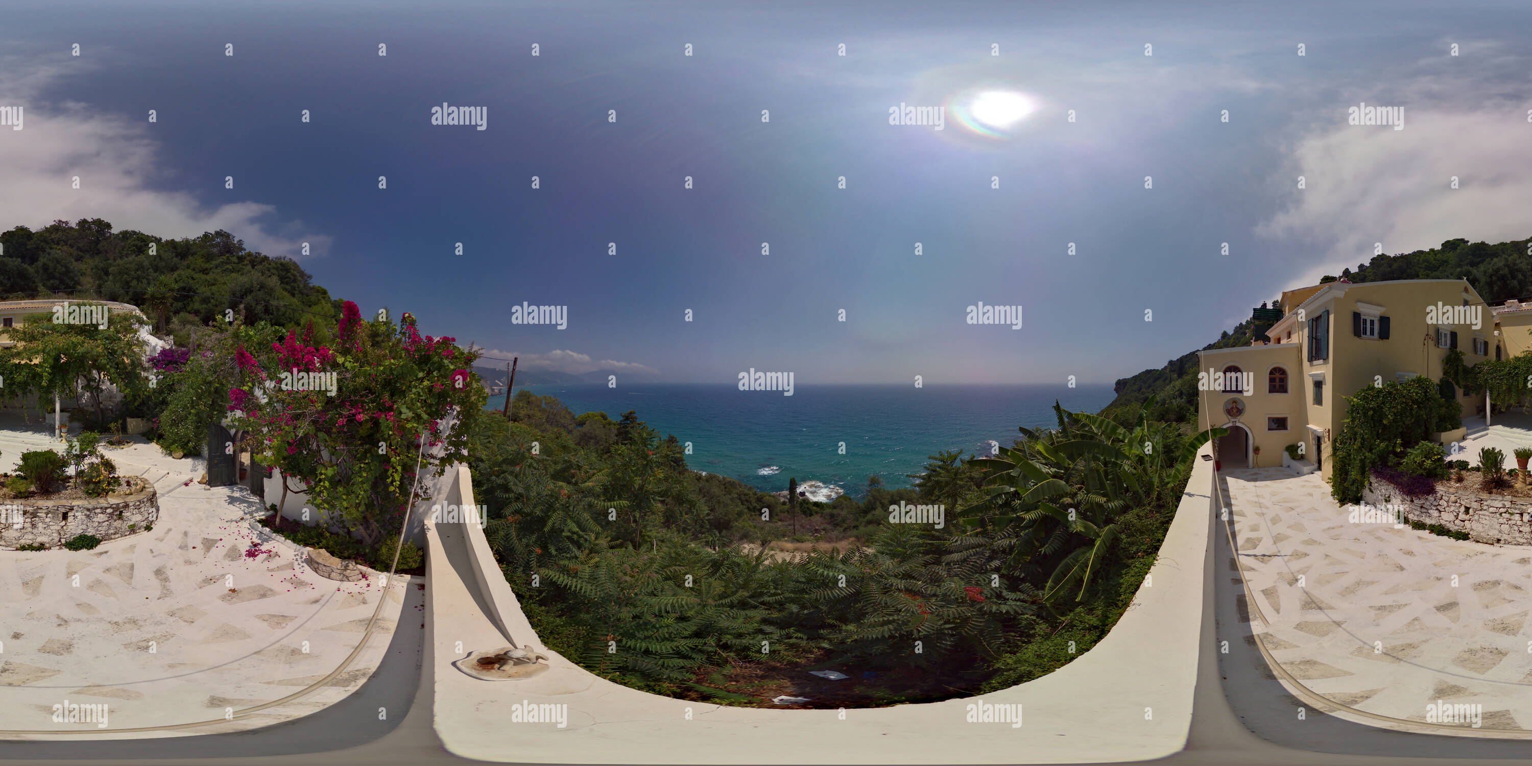 360 degree panoramic view of Monastery Panagia Mirtiotissa - Outside (Corfu, Greece) - Alt 1