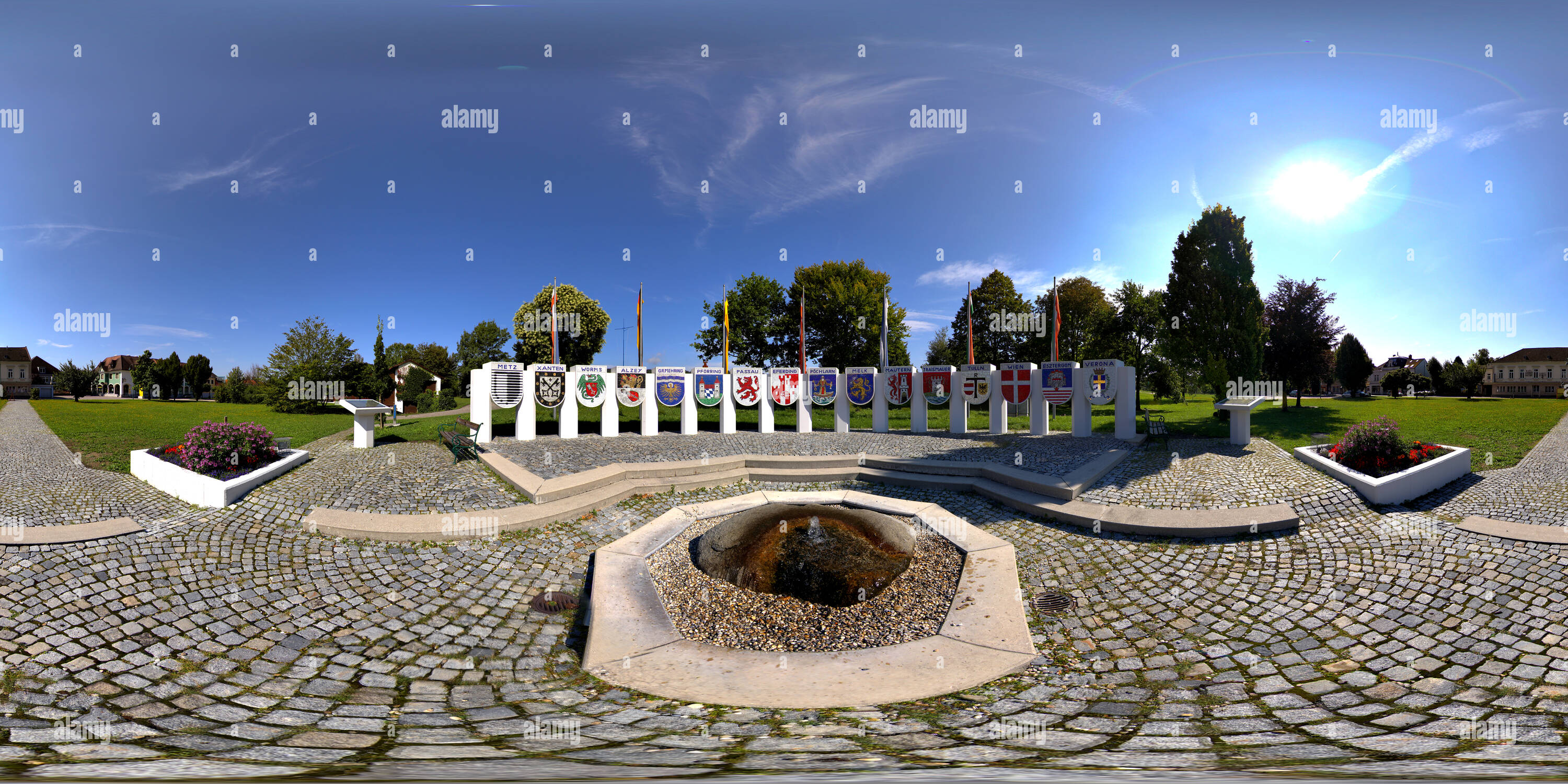 360 degree panoramic view of Austria, Pöchlarn, Nibelungen Lied Monument